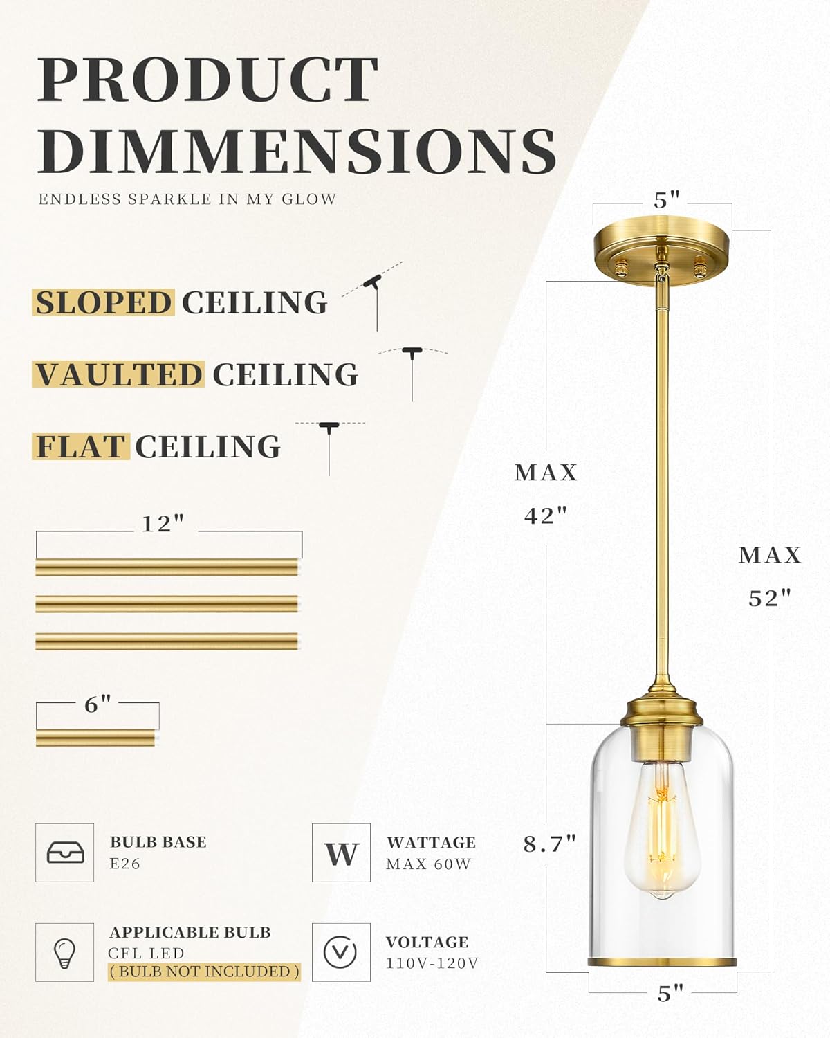 LIROUVET 2 Pack Pendant Lights, Vintage Hanging Lights, Brushed Gold Pendant Lights Kitchen Island