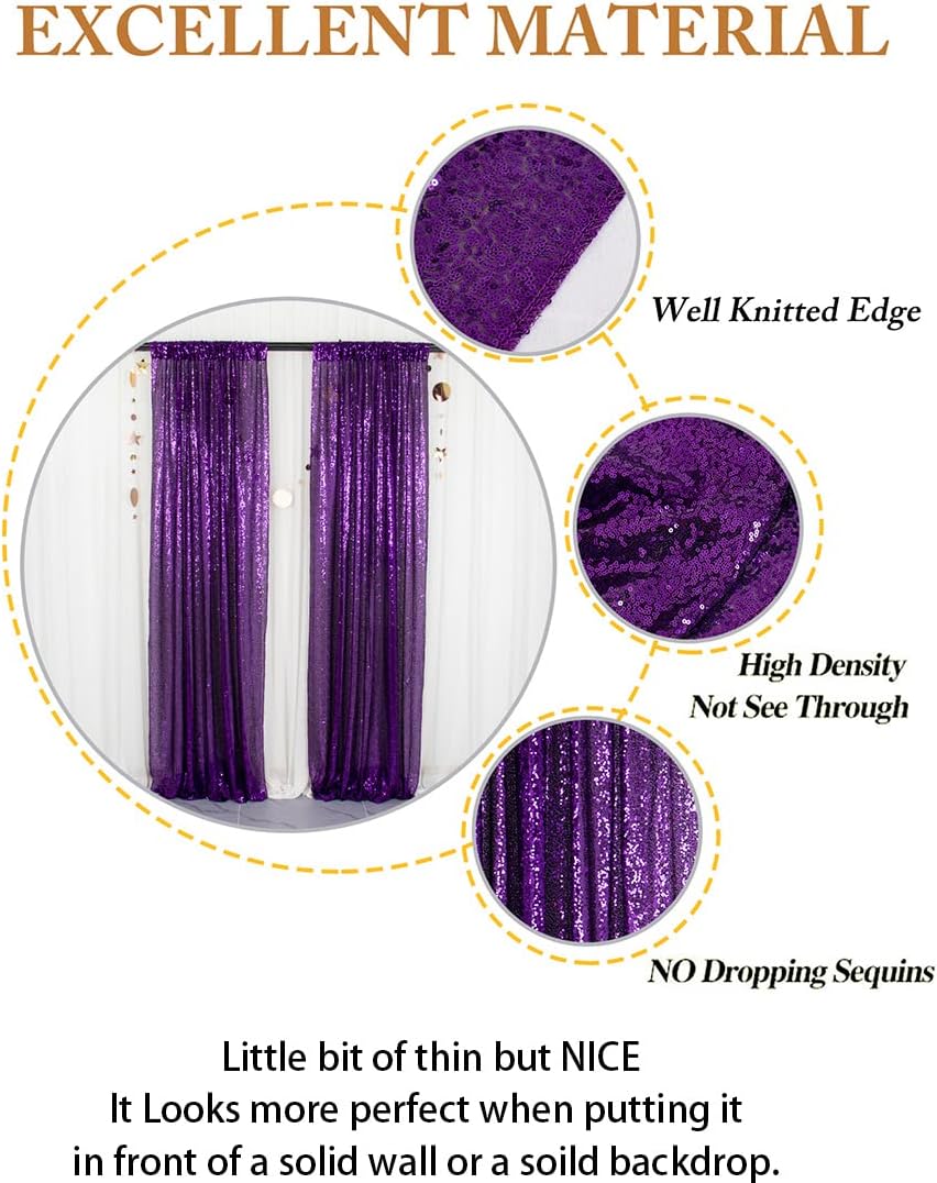 ShinyBeauty Sequin Curtains 2 Panels Purple 2FTx8FT Sequin Photo Backdrop Royal Purple Sequin