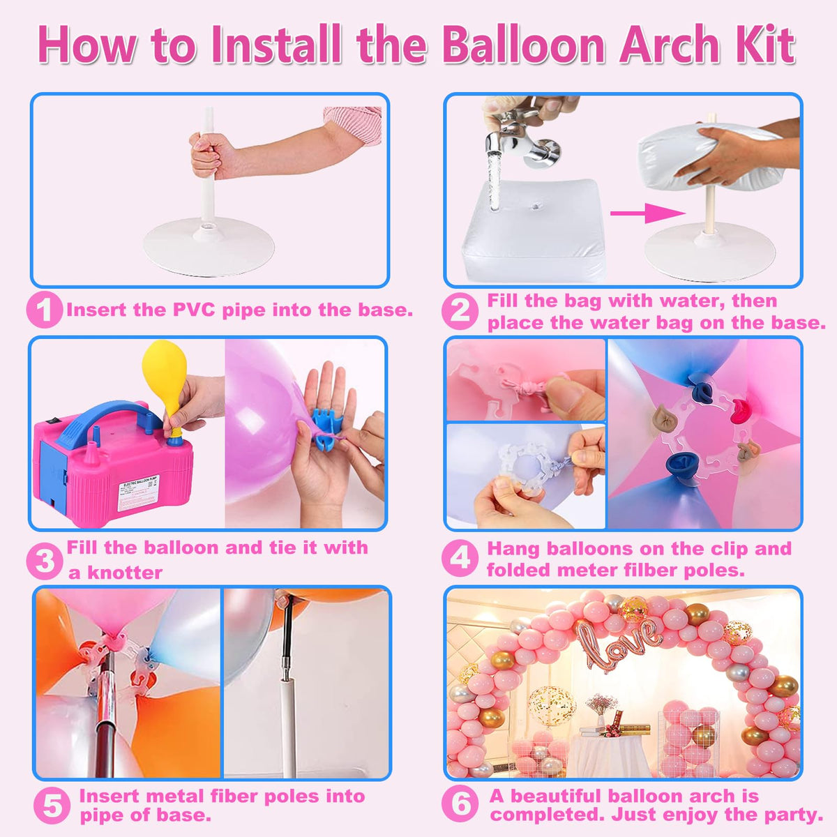 Balloon Arch Kit and Balloon Pump Electric, 10ft Wide Adjustable Balloon Arch Stand With
