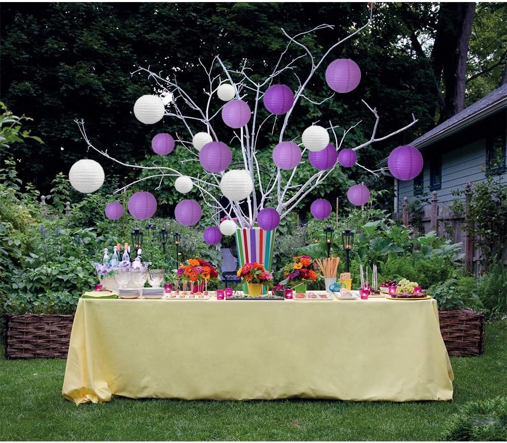 BEISHIDA 21 Pcs Lavender Purple White Round Paper Lanterns Decorative Hanging Asia Chinese Japanese