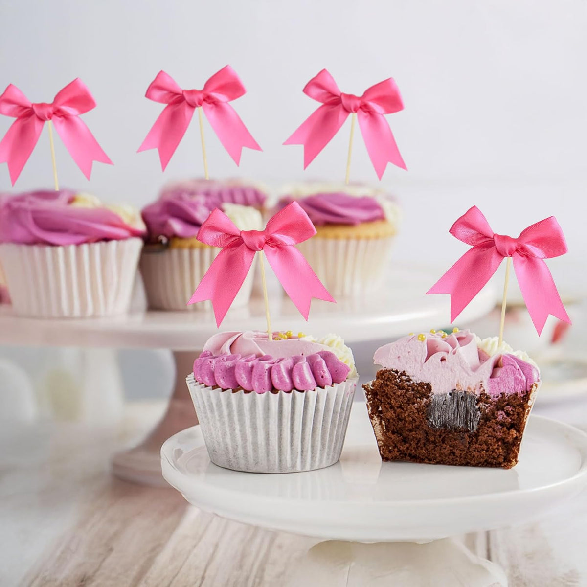 Ephlyn 24Pcs Bow Cupcake Toppers Bowknot Cake Toppers Bow Cupcake Picks Bowknot Birthday Party
