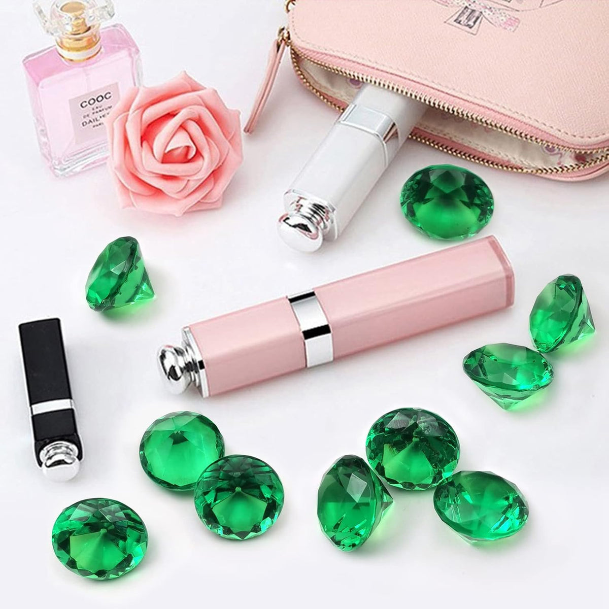 100 pcs Acrylic Diamond Gems, Green Acrylic Diamonds 1 Inch Faux Diamonds Large Acrylic Diamond
