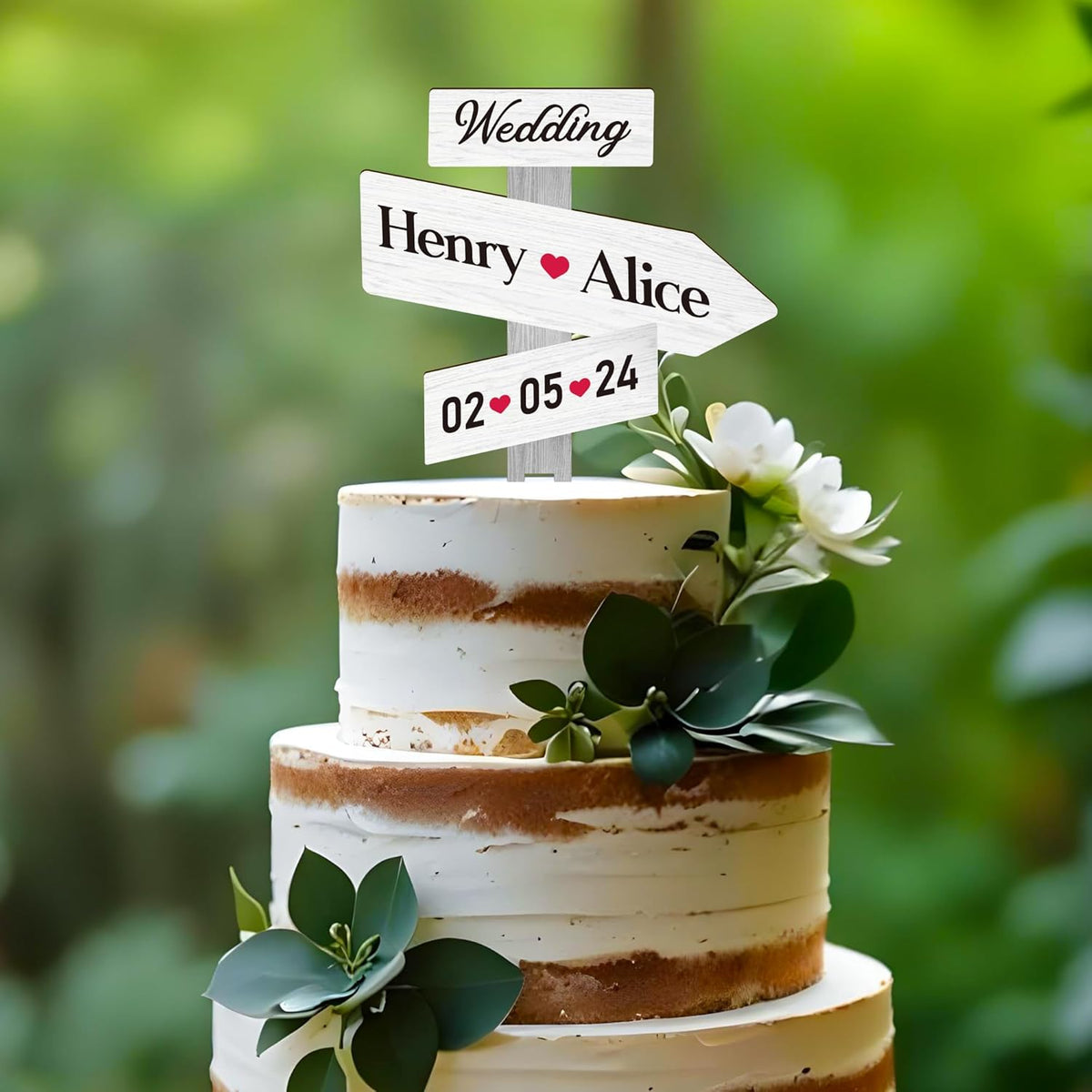 Personalized Rustic Wedding Cake Topper in Wood Custom Bride & Groom Names Initials Wedding Date