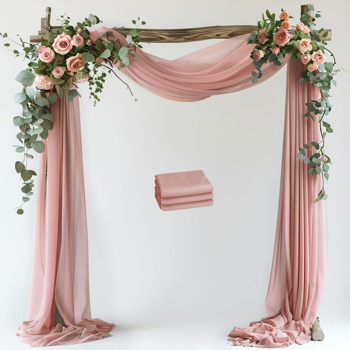 Wokceer Dusty Rose Wedding Arch Draping Fabric Backdrop 3 Panels 28.7" X 20FT Sheer Drapes Fabric