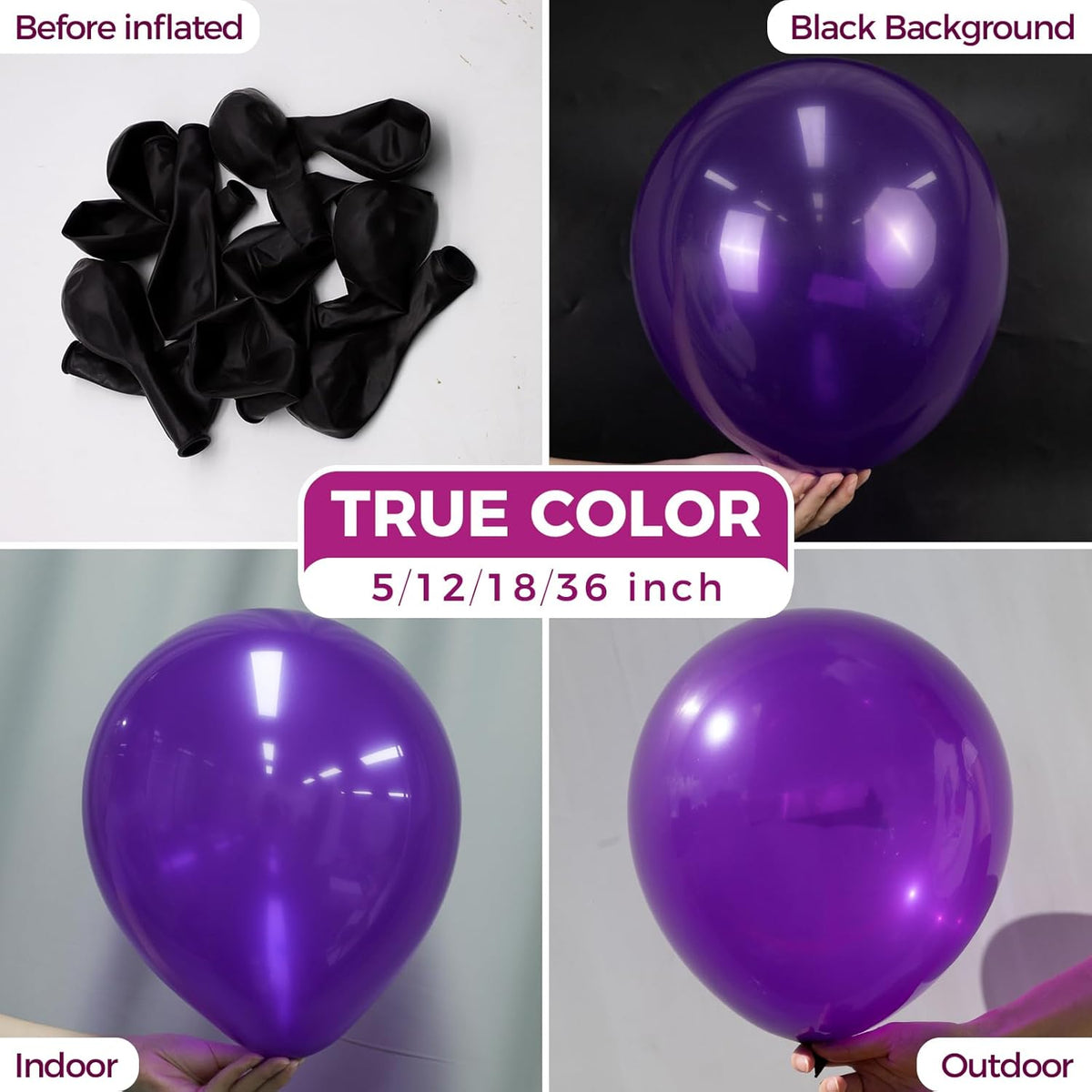 Bezente Dark Purple Latex Party Balloons - 100 Pack 12 inch Round Helium Purple Balloons for