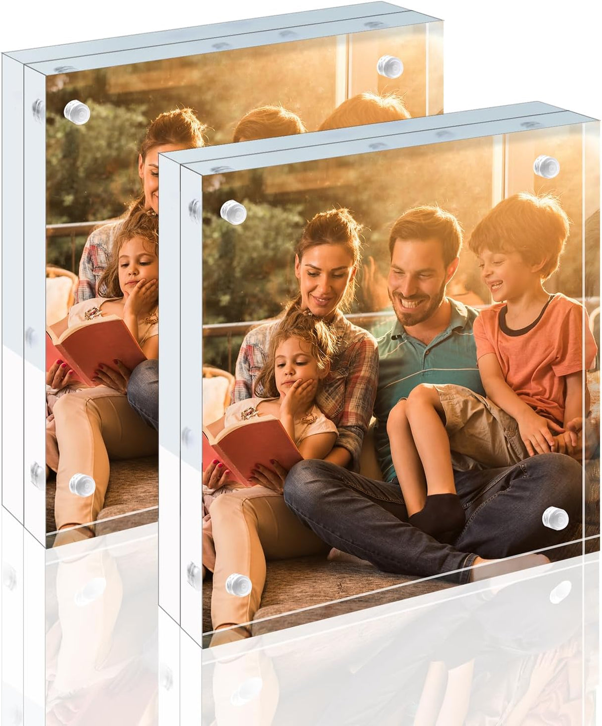 Egofine 5x5 Acrylic Frames 2 Pack, 20mm Thicker Frameless Clear Picture Frames, Double Sided