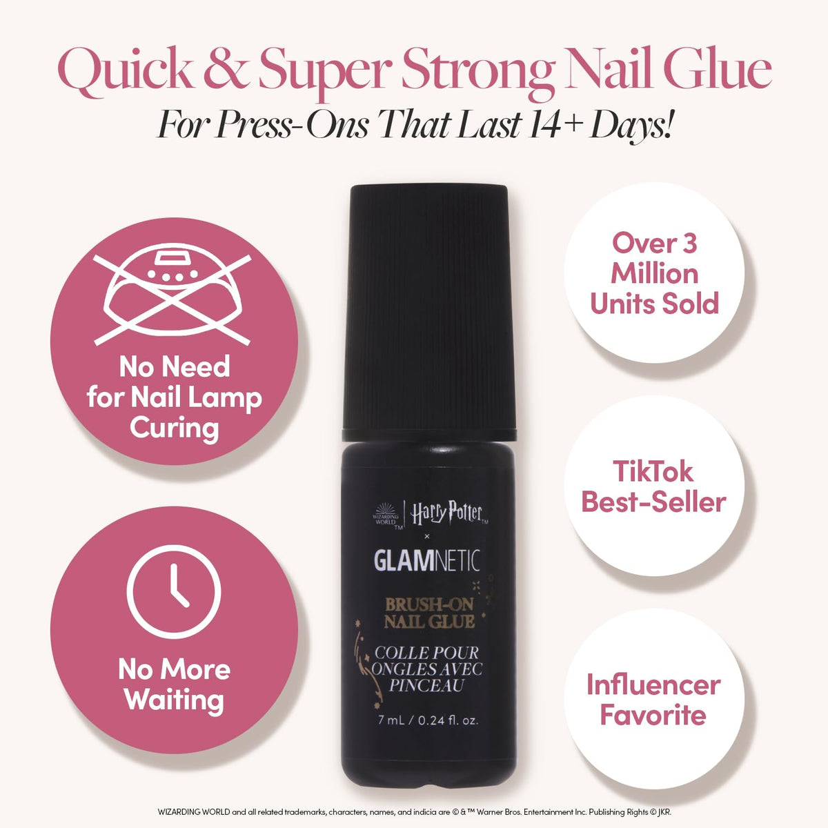 Harry Potter™ x Glamnetic Super Strong Brush On Nail Glue | Brush Tip Applicator, Mess Free, Travel
