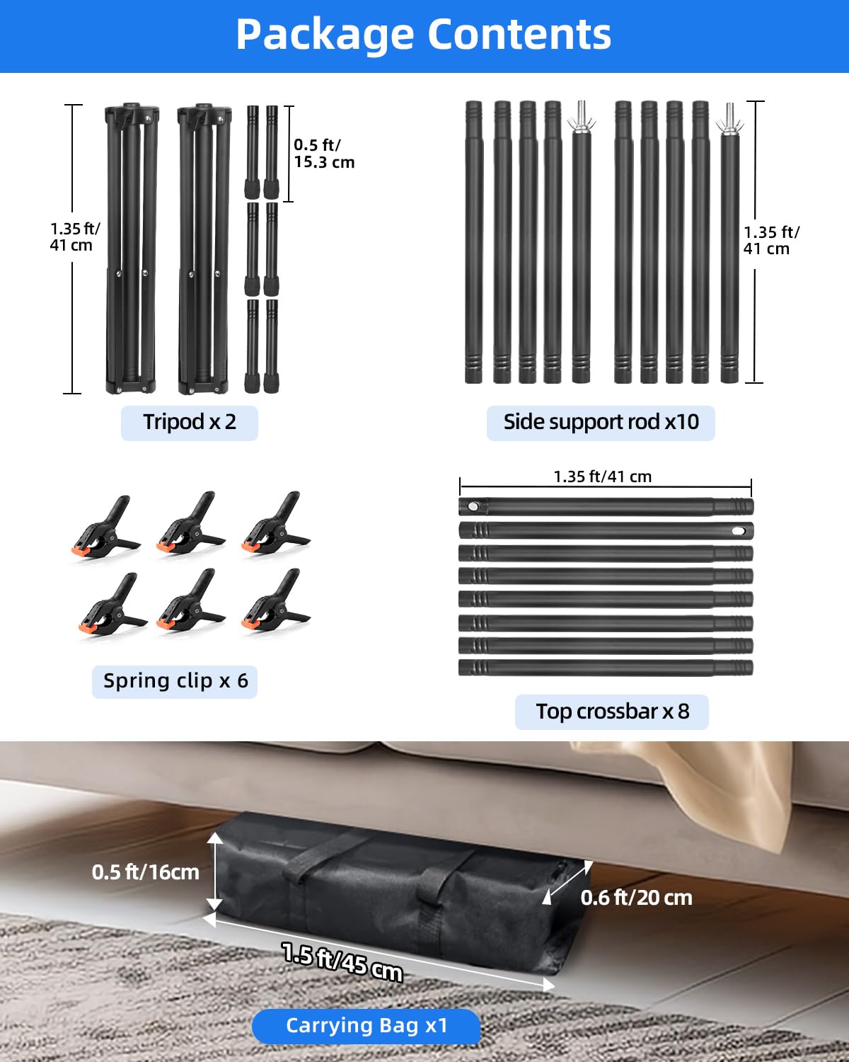 Hemmotop Backdrop Stand 10x8ft, Versatile Sizes Adjustable Banner Holder