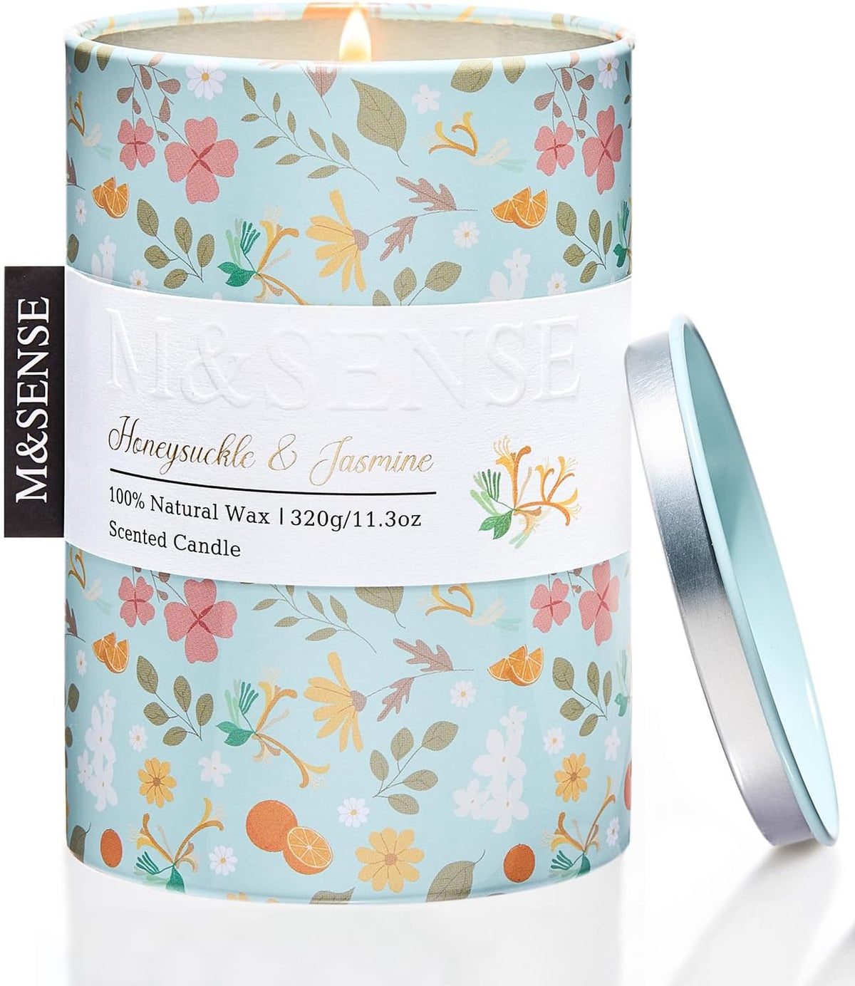 M&SENSE Honeysuckle Jasmine Scented Candle, Medium Jar Candle 11.3oz Natural Soy Wax for Home