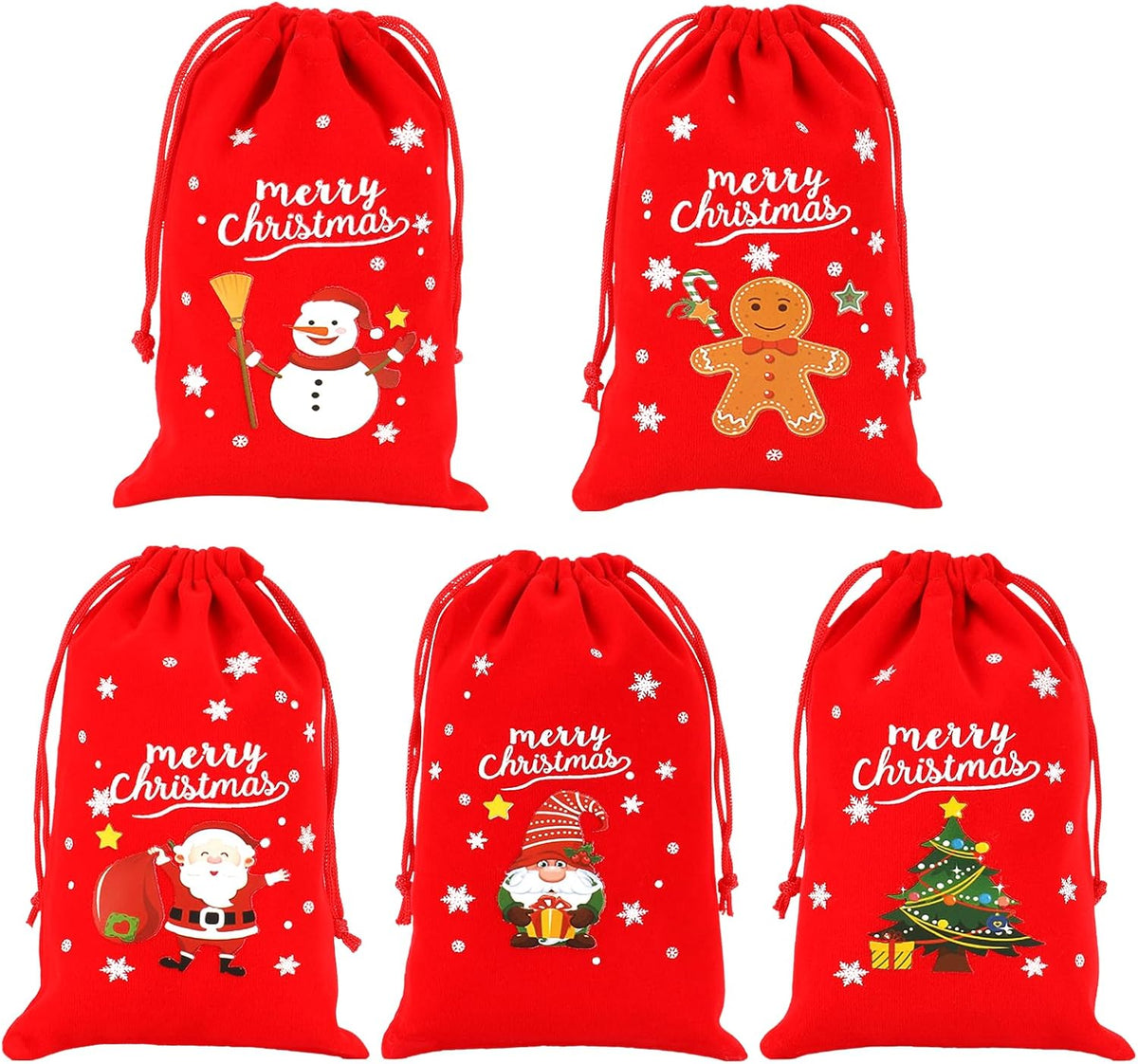 Tapleap Velvet Coth Christmas Bags with Drawstring, 50Pcs 4x6 for Wrapping Christmas Party Favors