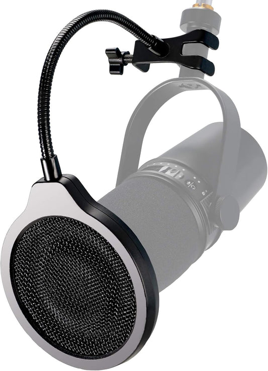 YOUSHARES Pop Filter - 4 Inch 3 Layers Metal Windscreen with Flexible 360° Gooseneck Clip Mic Mask