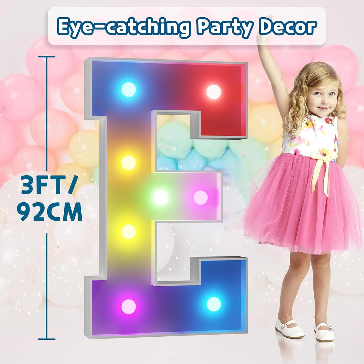 imprsv 3FT Colorful Marquee Light Up Letters E, 18 Colors Large Light up Letters Alphabet Sign with