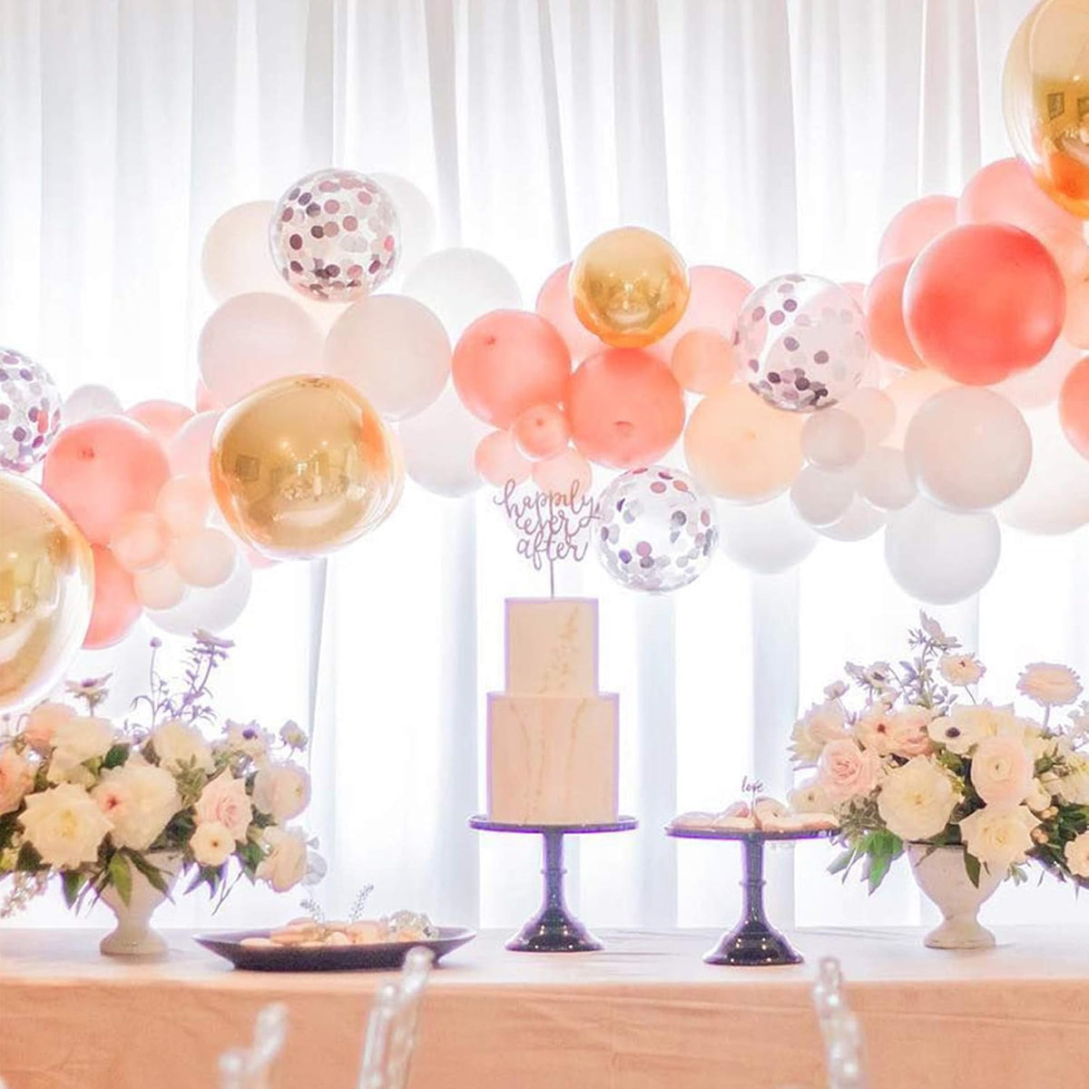 Soonlyn Rose Gold Balloons - 140 Pack, 12 Inch Gold & Pink, Pink Confetti, Arch Kit for Bridal &