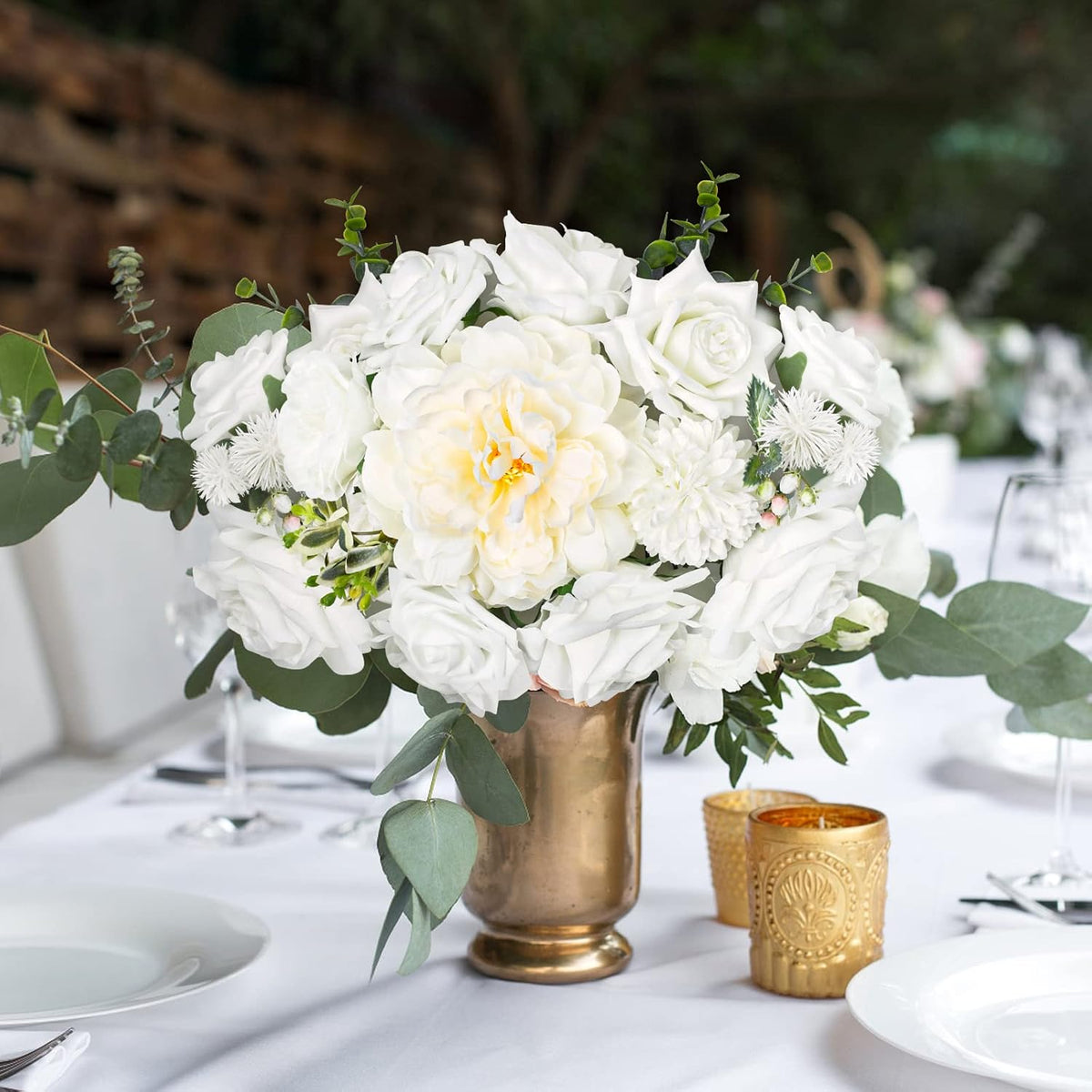 AmyHomie White Artificial Flowers Combo Silk Mix Peony Rose Hydrangea Daisy Fake Flowers w/Stem for