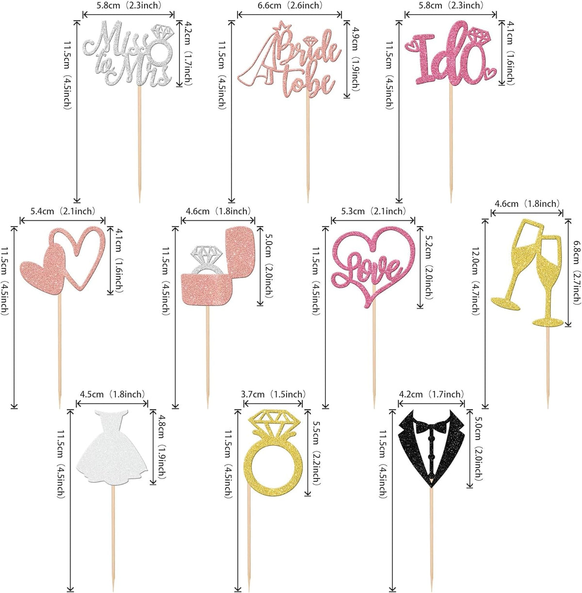 30 PCS Bride to Be Cupcake Toppers Wedding Cake Toppers I Do Love Heart Ring Miss to Mrs Cupcake