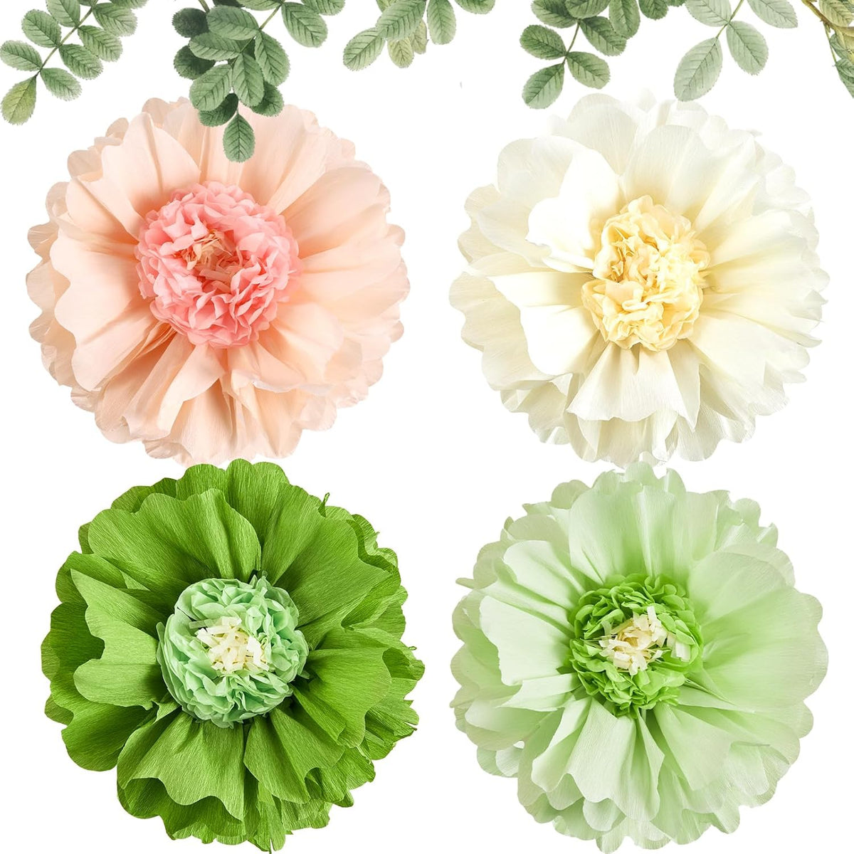 SUNBEAUTY 4 PCS 20" Sage Green Giant Paper Flowers Large Crepe Paper Tissue Flowers Artificial