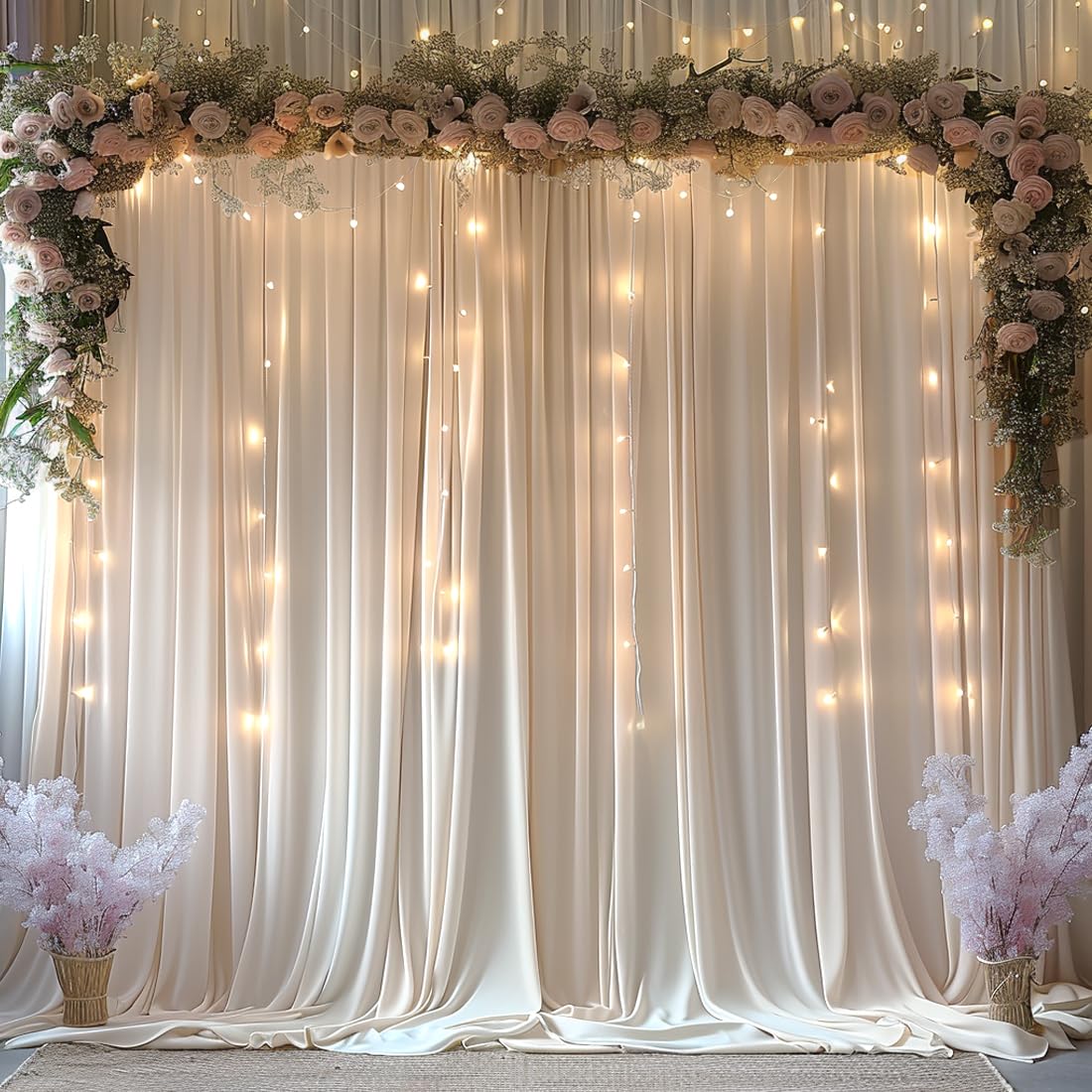 10x10ft Wrinkle Free Ivory Backdrop Curtain for Parties Soft Fabric Drapes Wedding Ivory Curtain