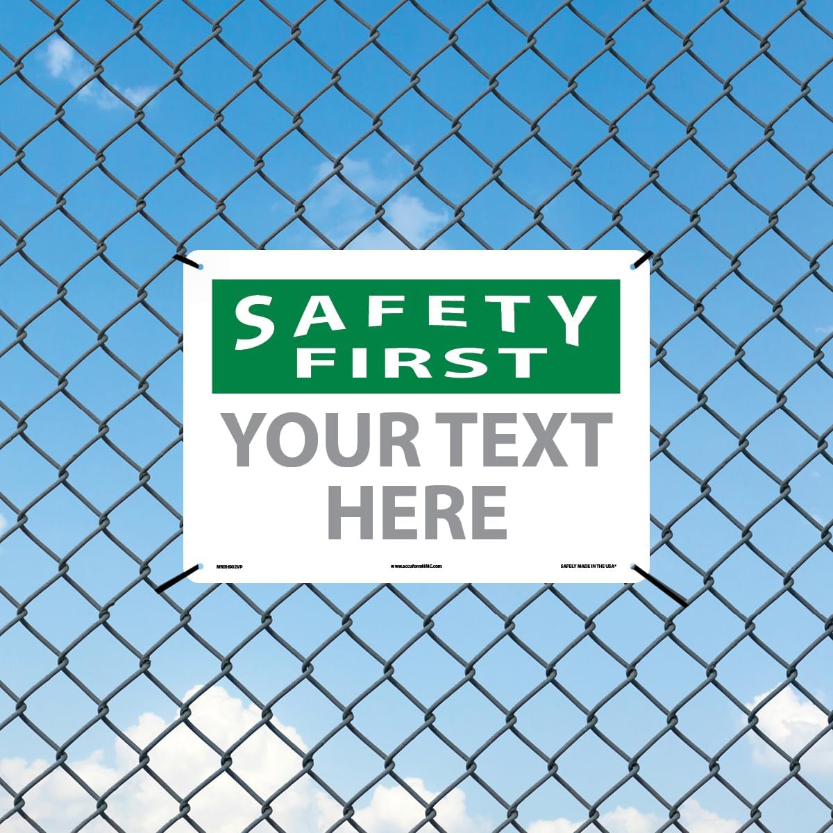 Custom OSHA Style Safety First Sign 10" x 14" Plastic Sign, Customizable "Your Text Here", by