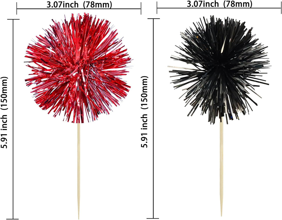 Ephlyn 30Pcs Foil Firework Cupcake Toppers Party Birthday Cake Toppers Supplies Sparkle Tinsel
