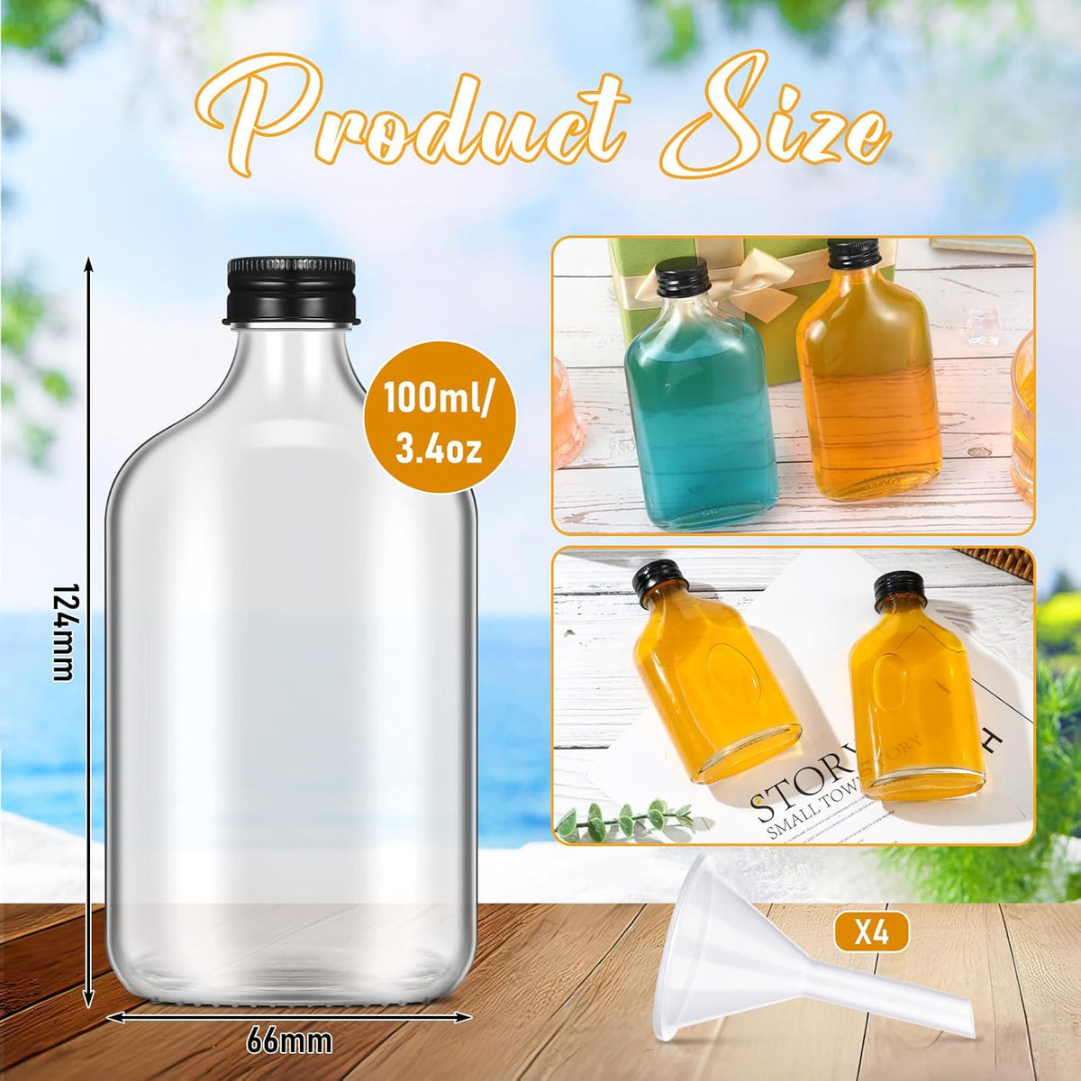 Gejoy 24 Pcs Mini Liquor Bottles Reusable Glass Flask Bottles with Black Caps Clear Empty Alcohol