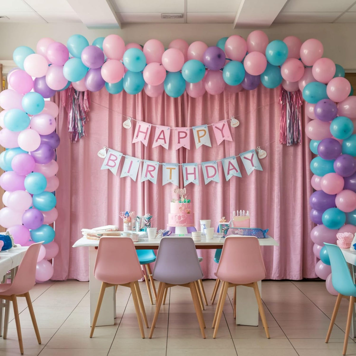 Blue Pink Purple Balloons, 12 Inch Pastel Balloons, Pearl Pink Purple Blue Pastel Latex Balloon for