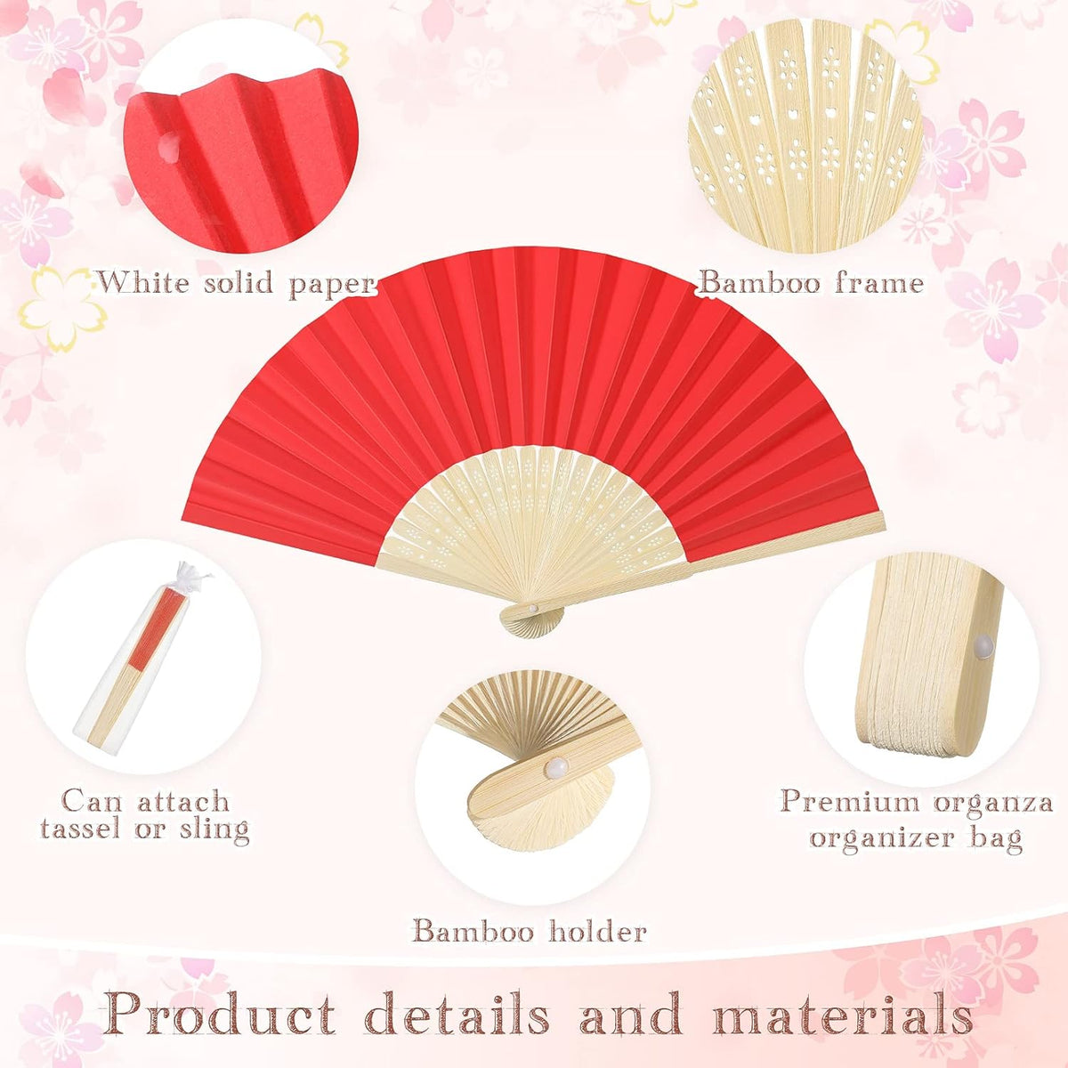 80 Pieces Paper Hand Fan and Organza Hand Fan Bags Bamboo Folded Hand Fan Paper Handheld Fans for