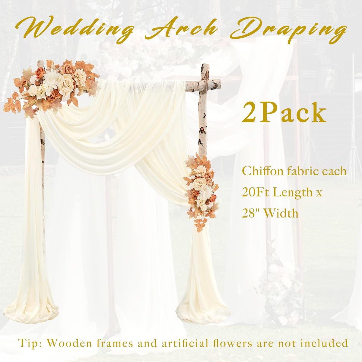 Wedding Arch Draping Fabric 2 Panels 20Ft Length x 28" Width Ivory Arch Drapes Chiffon Fabric Sheer