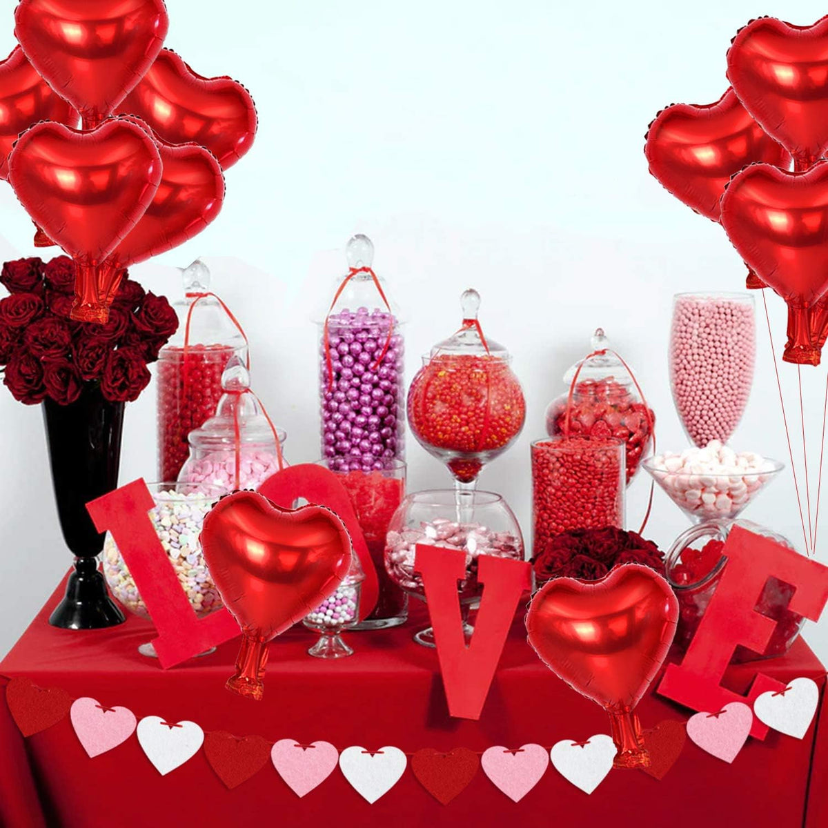 BEISHIDA 50 Pcs 10 Inch Heart Foil Balloons, Red, Heart-Shaped Foil Balloons for Birthday, Wedding
