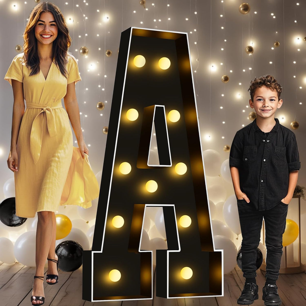 Pooqla 4 FT Marquee Light Up Letters, Giant Sign Black Marquee Letter Lights, 4 Feet Tall Big