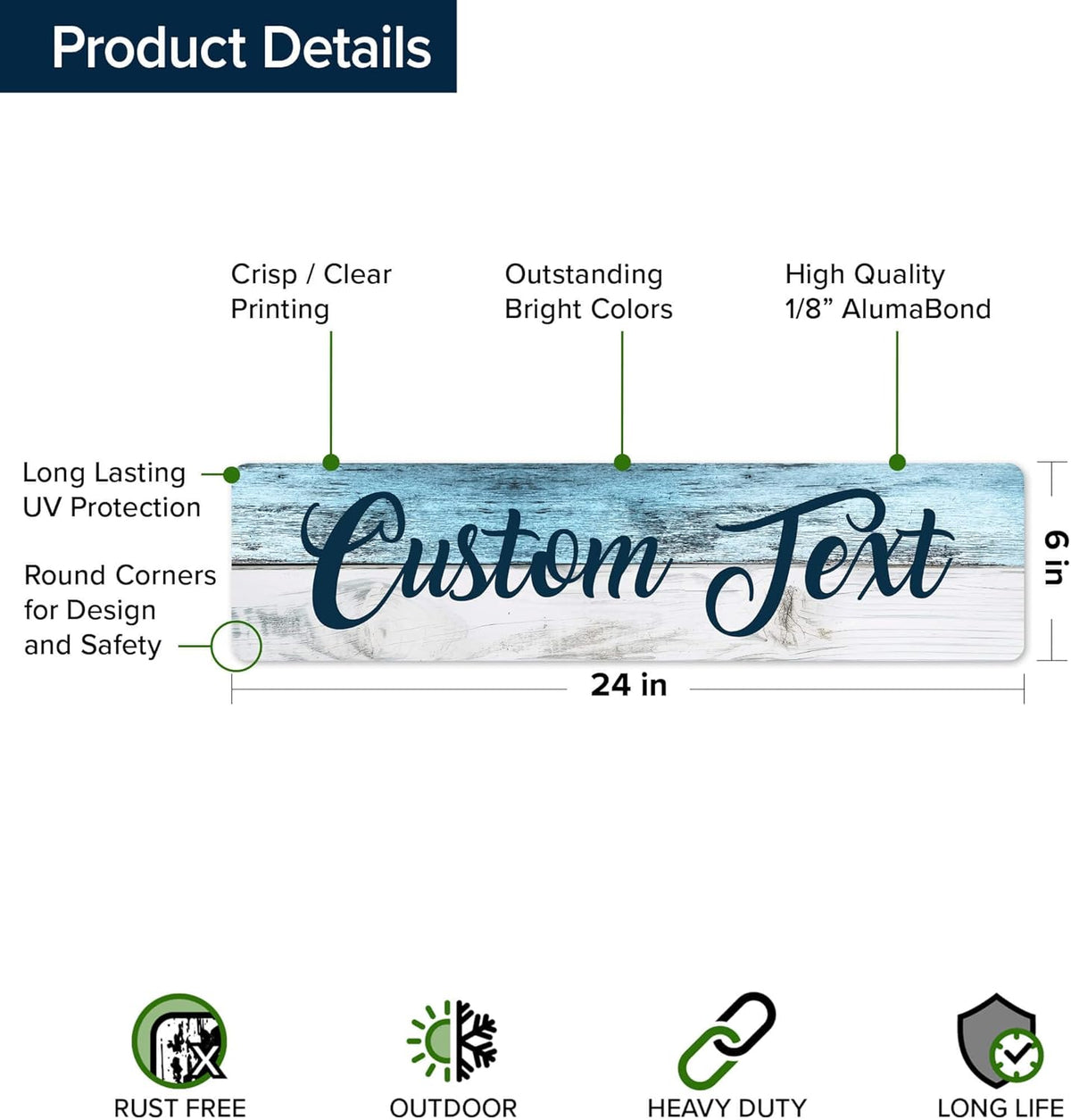 Custom Sign, Custom Street Sign, 11 Font Colors, 13 Font Styles, 4 Hole Options, 22 Sizes, 6x24