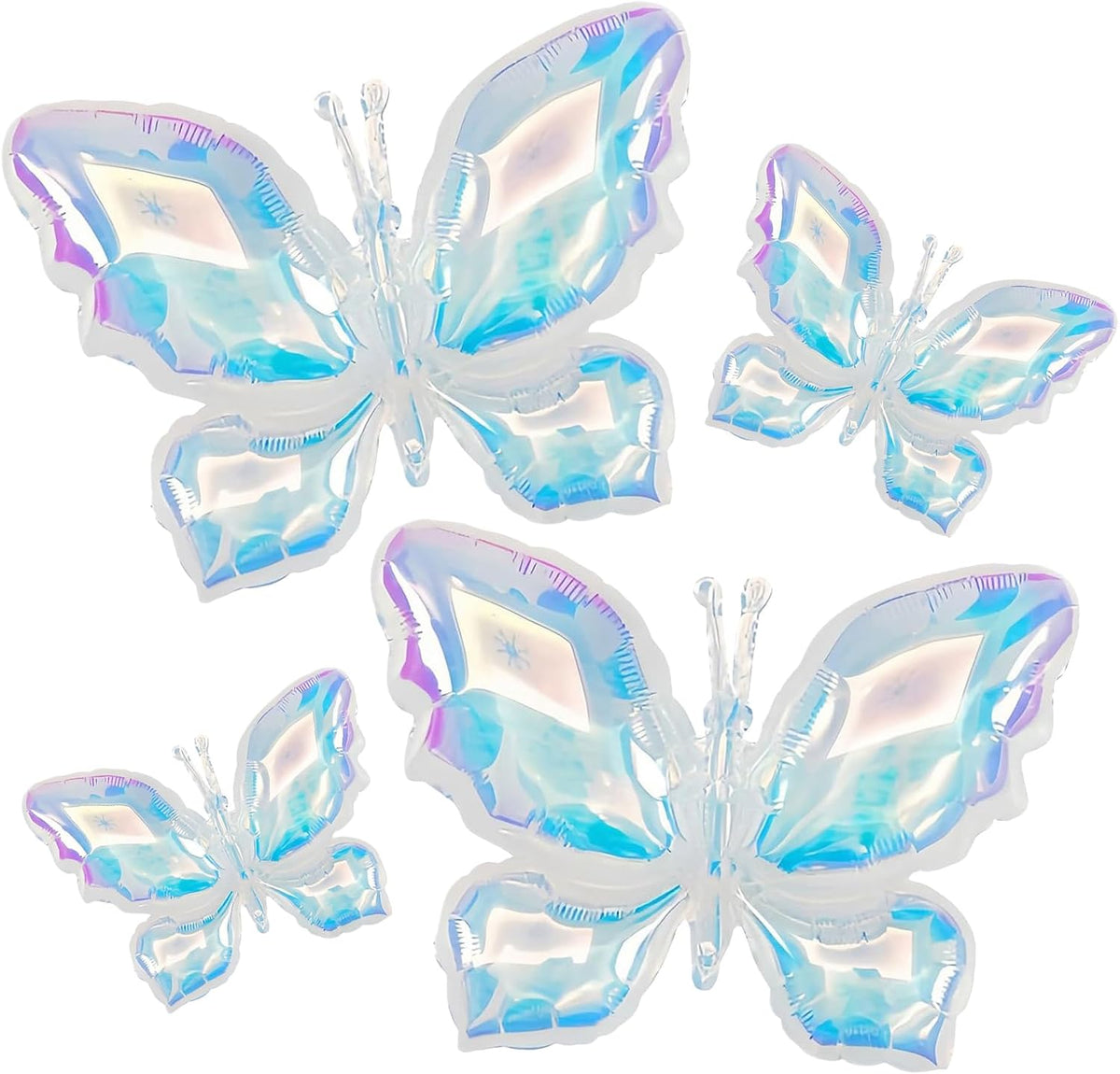 4Pcs Iridescent Foil Balloons, Iridescent Butterfly Foil Balloons, Rainbow Butterfly Holographic