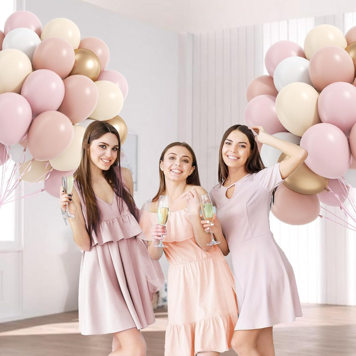 60pcs Dusty Pink Balloons 12inch with Pastel Pink Sand White Metallic Gold Balloons for Bridal Baby