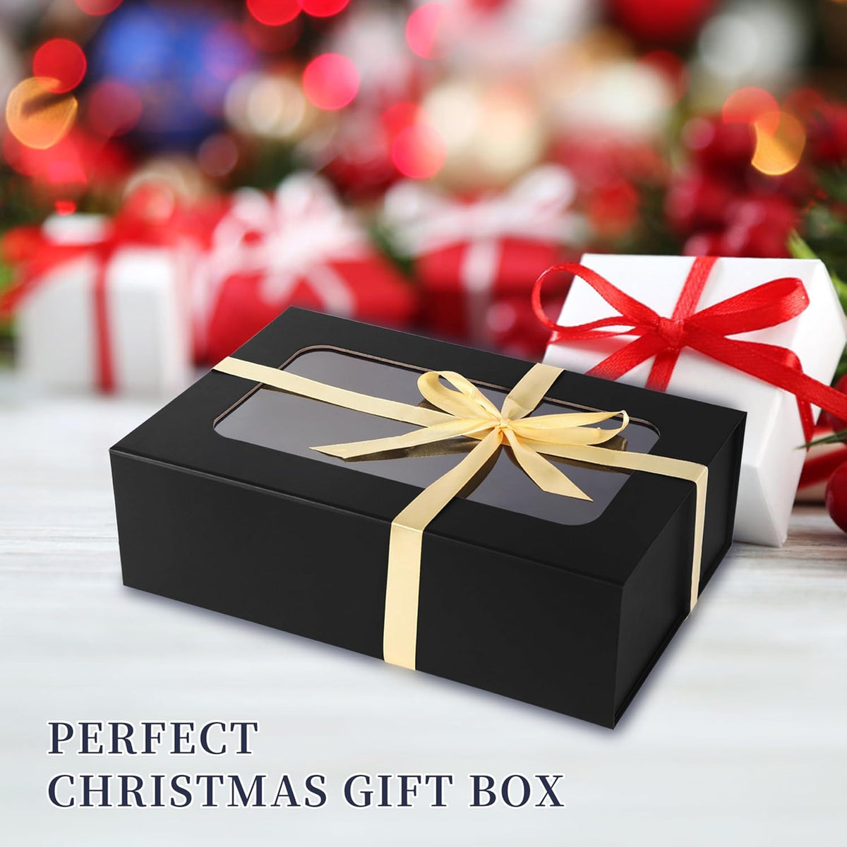 Black Large Gift Boxes with Window, 13.5"x9"x4.3" Bridesmaid Boxe for Gift Giving,Birthday Gift Box