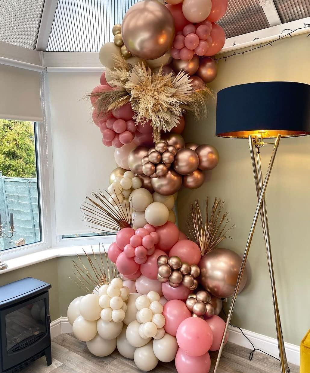 Dusty Pink Boho Blush Balloons, Metallic Rose Gold Retro Pink Ivory White Balloon, Nude Cream White