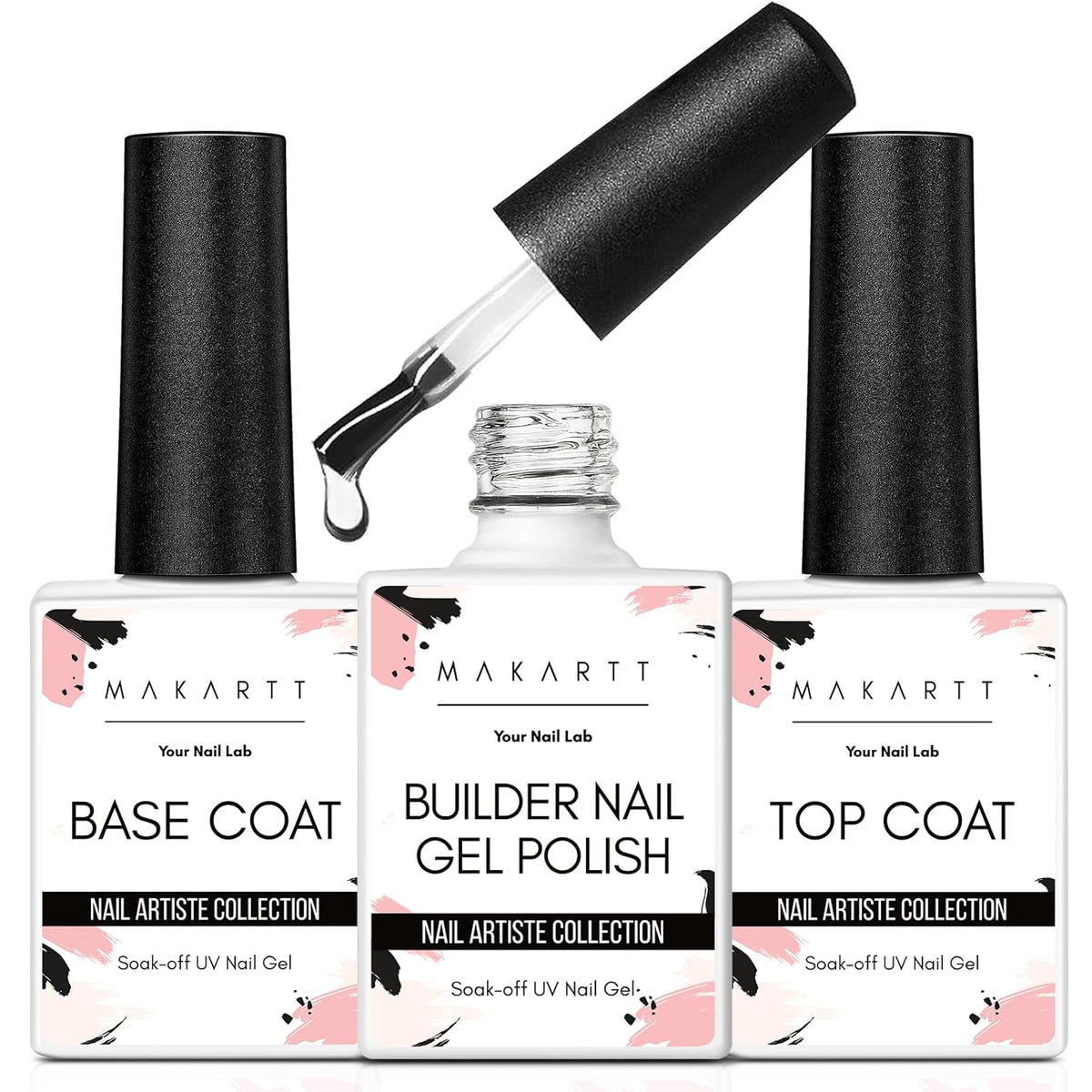 Makartt 3Pcs Builder Nail Gel with Top and Base Coat, Clear Gel Builder Kit for Nails Apex Building