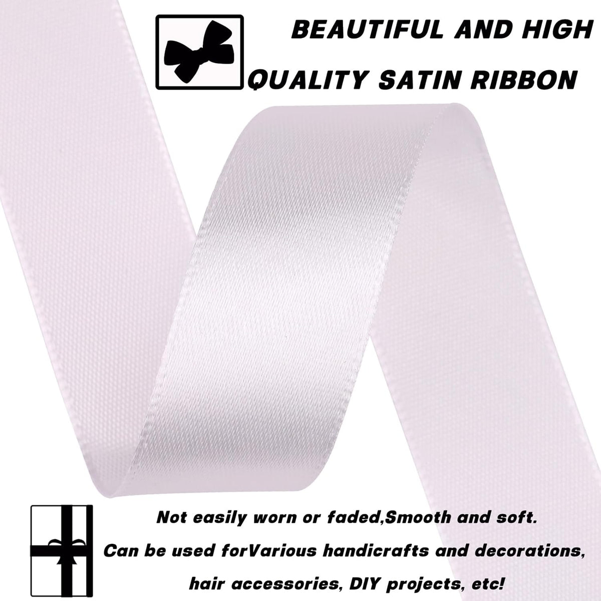 White 7/8 Inch 60 Yards Satin Craft Ribbon - Single Face Polyester Ribbon for Handmade Roses, Gift