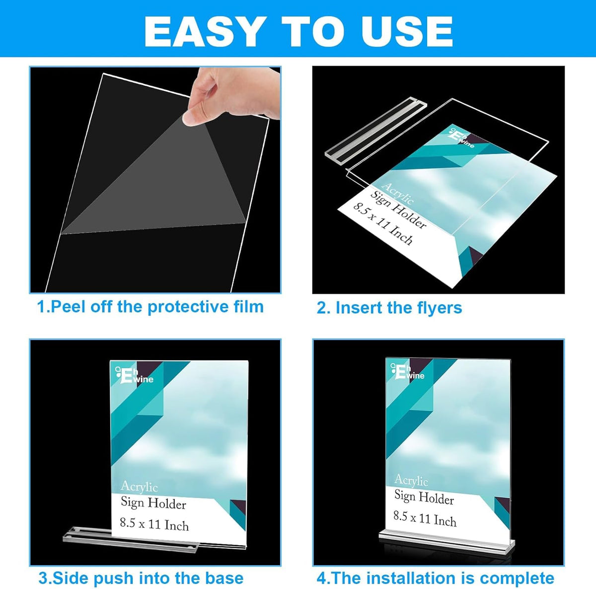EHWINE Acrylic Sign Holder 8.5 x 11, 10 Pack Double-Sided Stand up Table Top Sign Holders, Clear