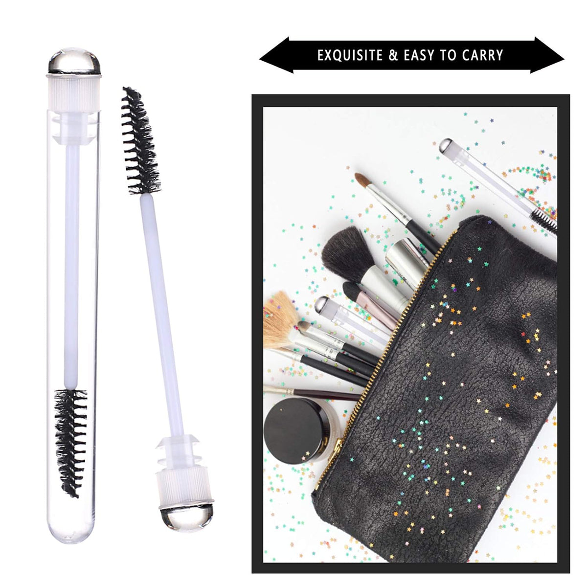 50 Pieces Disposable Mascara Brushes Eyelash Brush Lash Wand Diamond Mascara Wands with Tube Makeup
