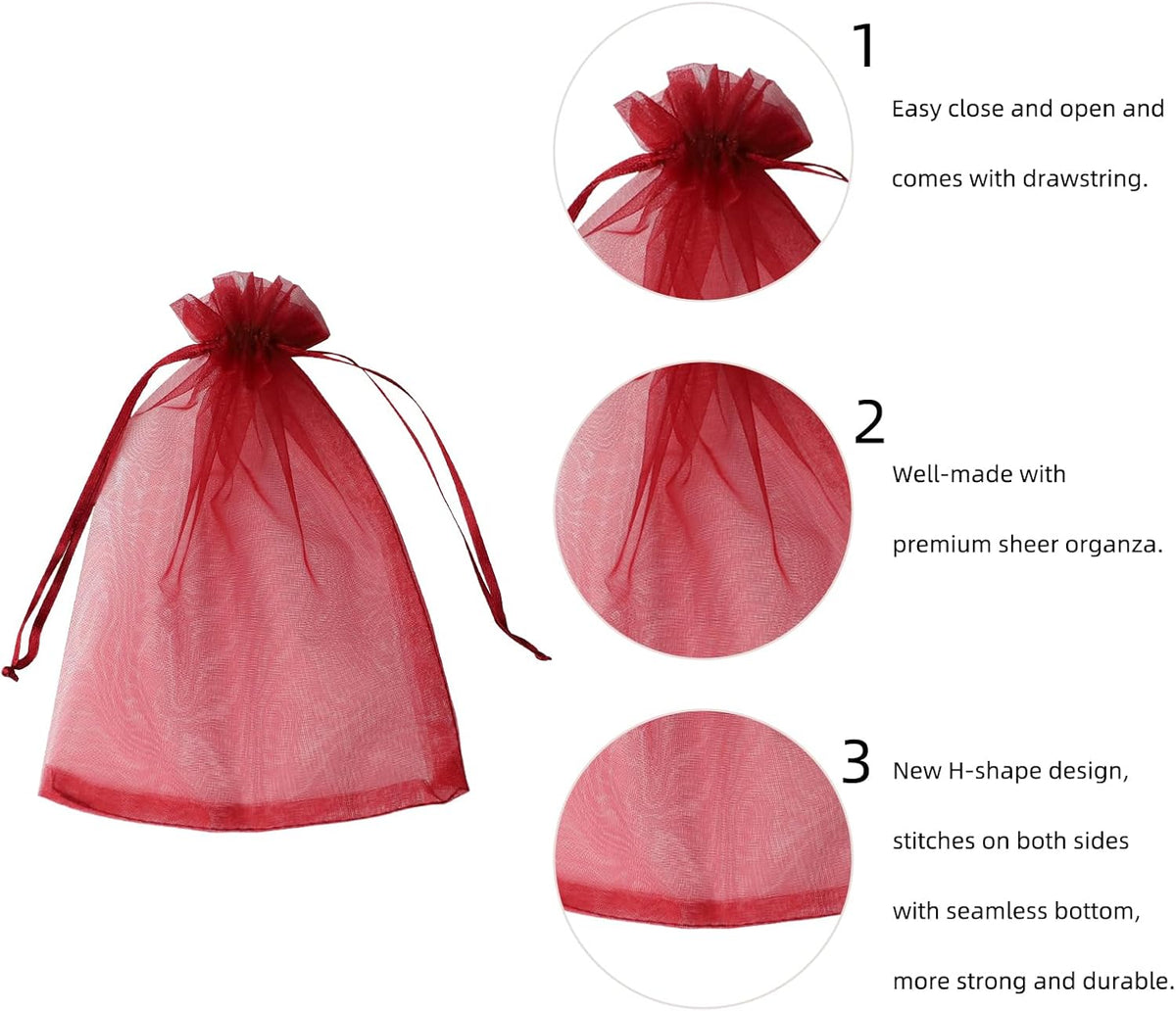 Wudygirl 100 PCS Organza Bags - 5X7 Inch Sheer Organza Bags with Drawstring for Jewelry, Wedding