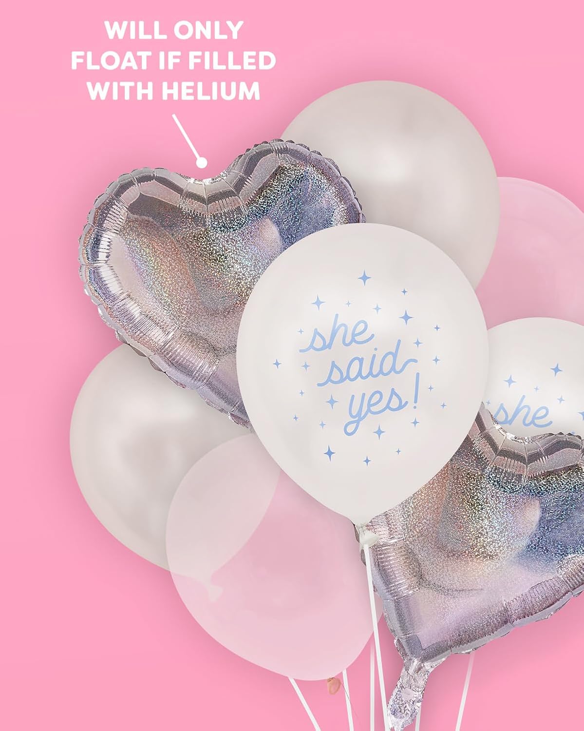 xo, Fetti Engagement Party Balloon Set | 20 pcs | Printed White + Blue She Said Yes Latex