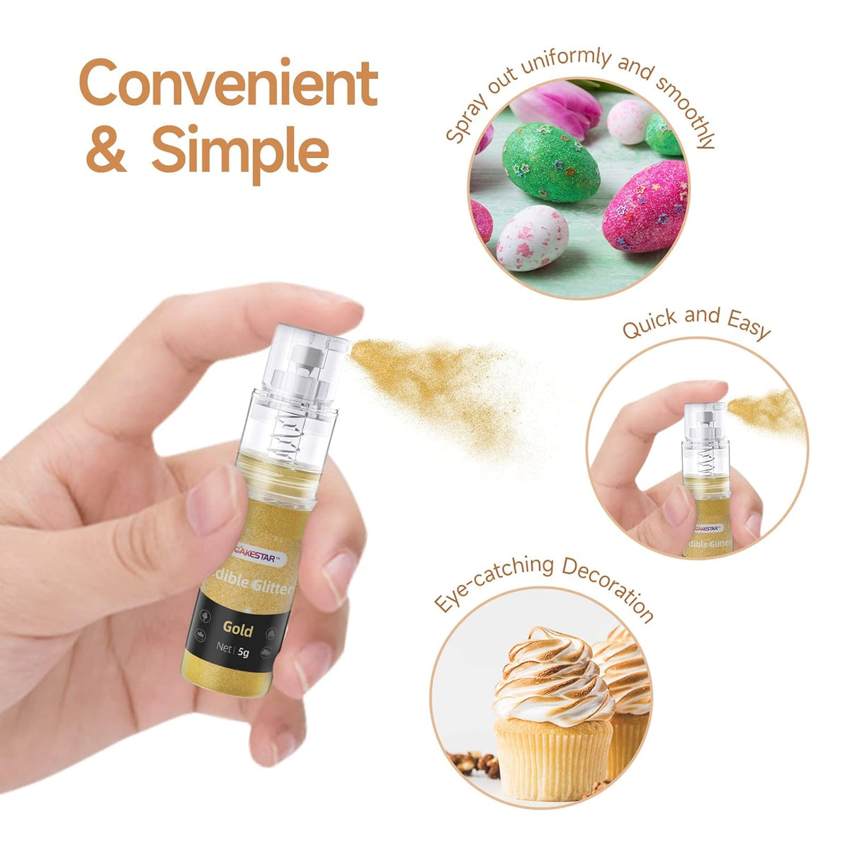 Edible Glitter Spray, Edible Luster Dust, 6 Colors, Edible Glitter for Cocktails, Powder for Cake