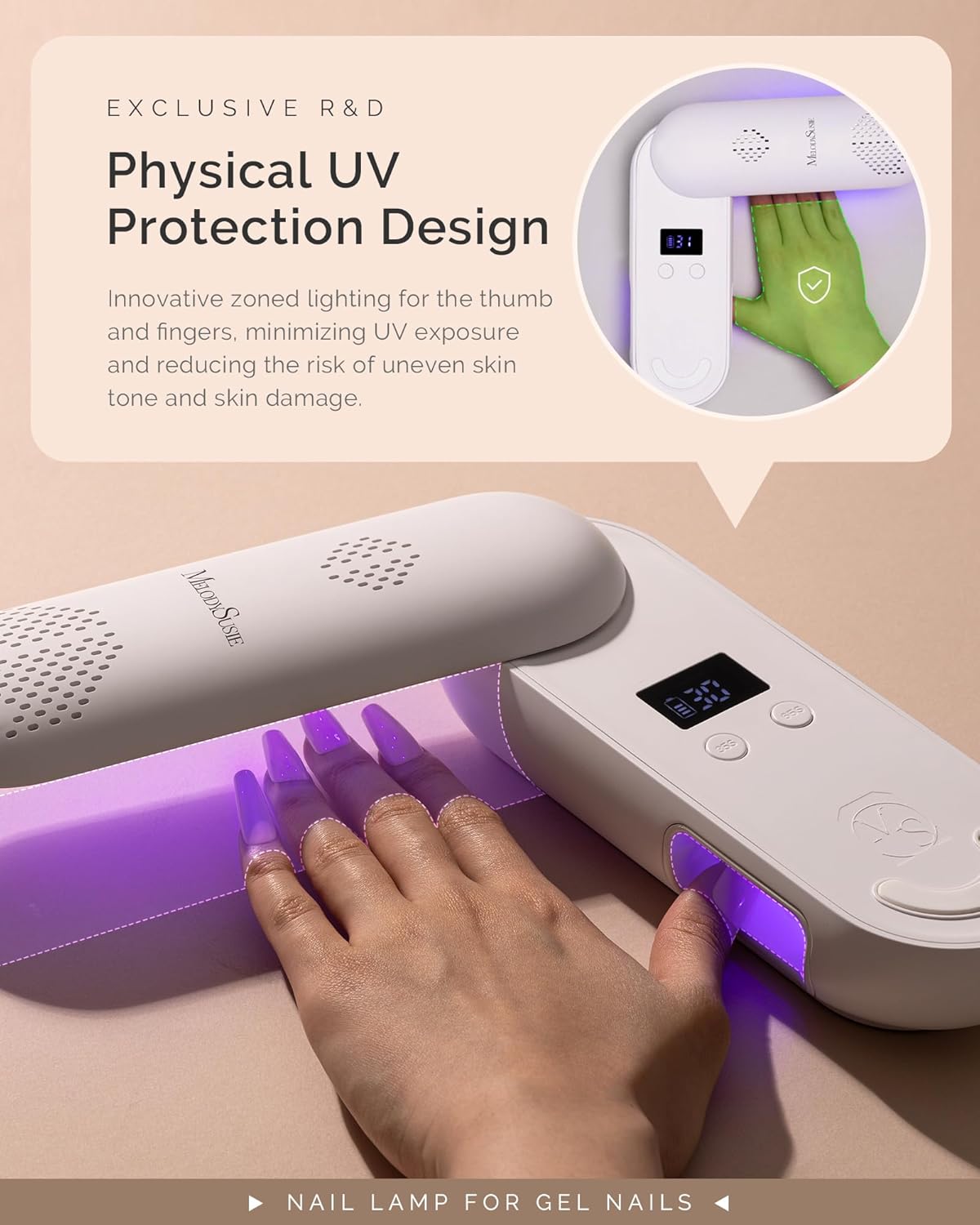 MelodySusie Plus20F Cordless UV Nail Lamp, Innovative UV Protection Light for Gel Nails with 2