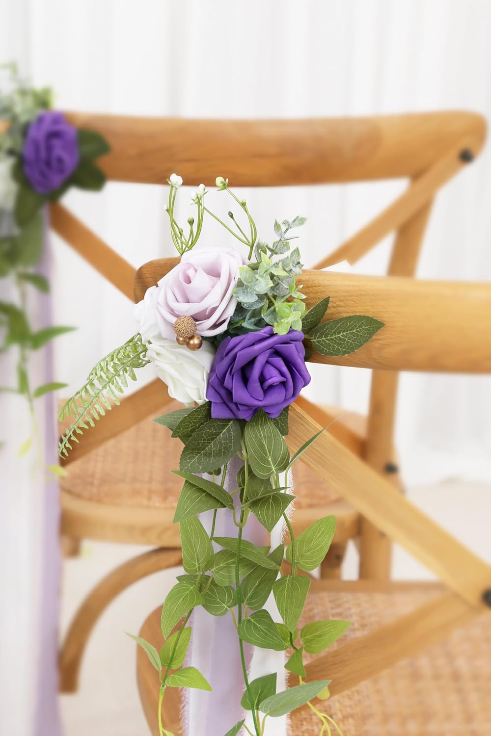 DORIS HOME Wedding Chair Decorations Purple Pew Flowers Set of 10 for Wedding Ceremony Party Aisle