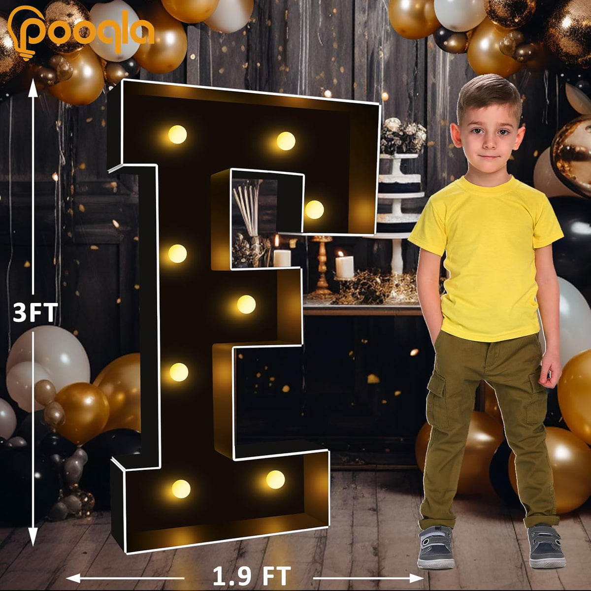 Pooqla 3 FT Marquee Light Up Letters, Black Marquee Letter Lights 3 Feet Tall, Giant LED Sign Big