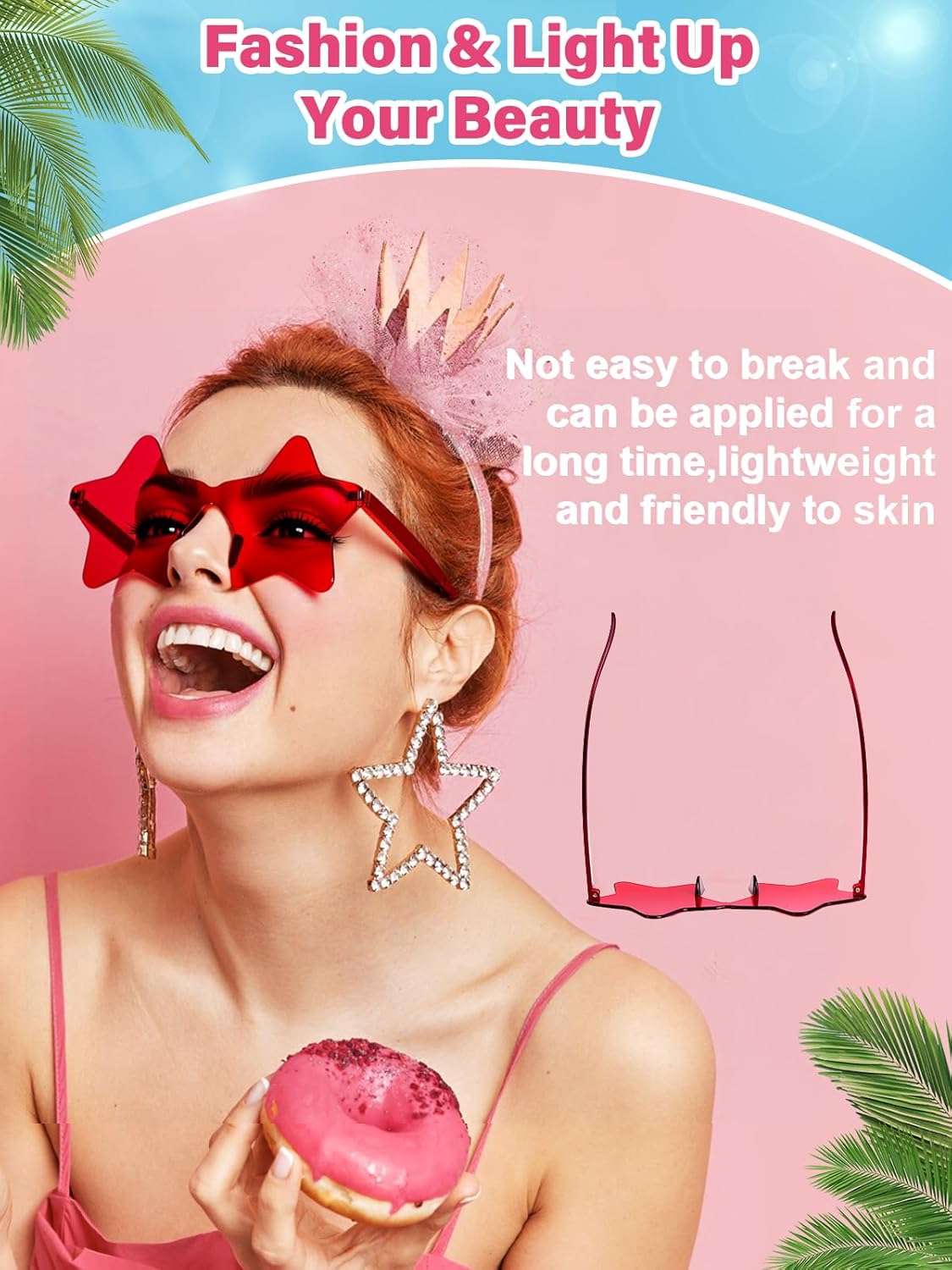 12 Pairs Star Kids Sunglasses Bulk Colorful Rimless Star Glasses for Women Adults Fun Trendy