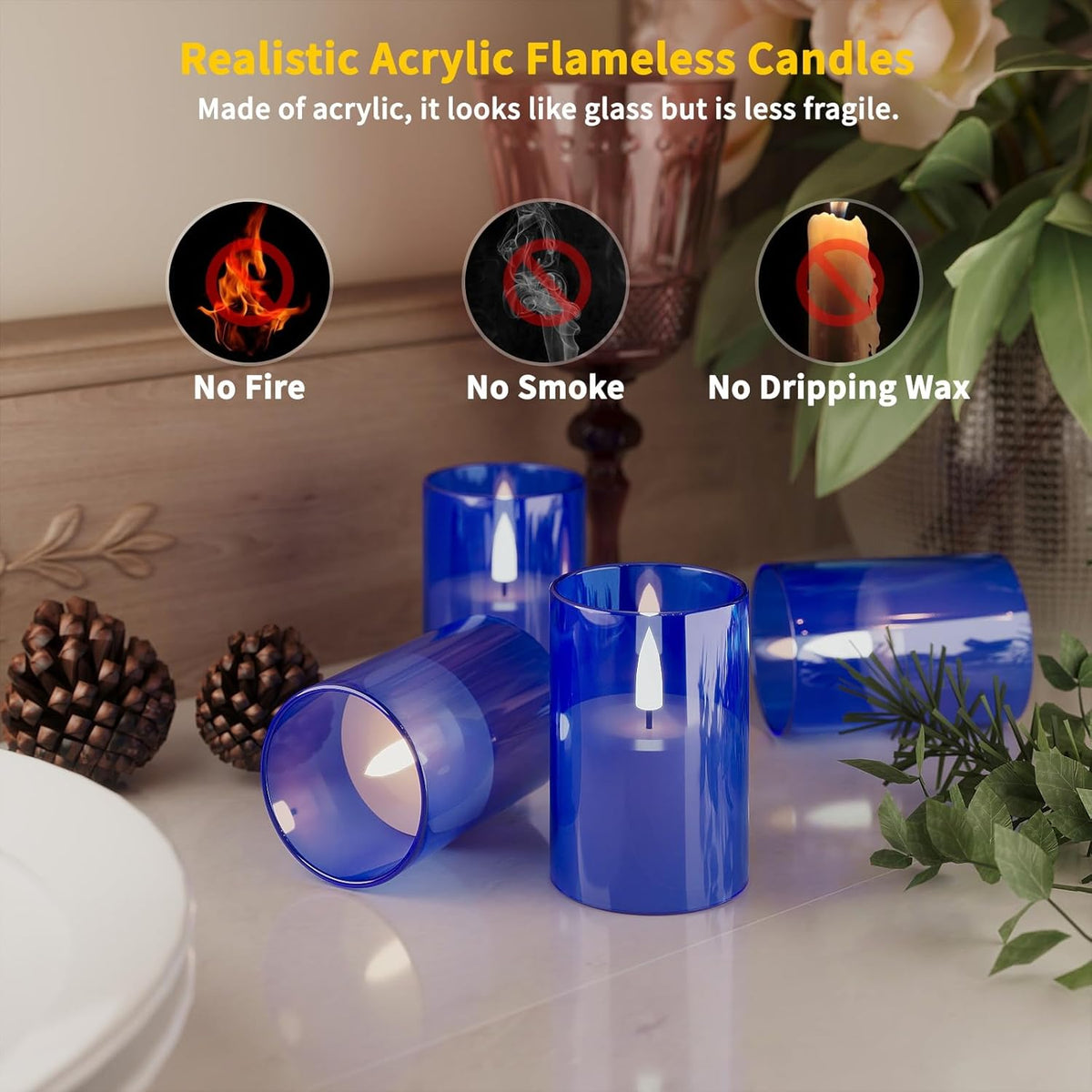 12Pack Flickering Flameless LED Candles with Timer, Battery Powered - Small Pillar & Votive