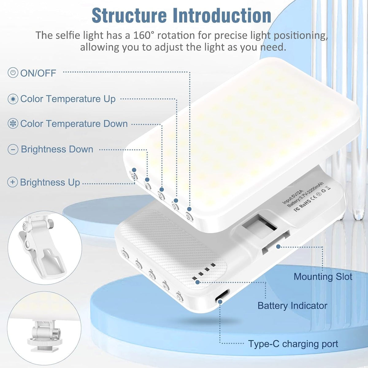 60 LED Portable Selfie Light Video Conference Lighting with Clip & Camera Tripod Adapter