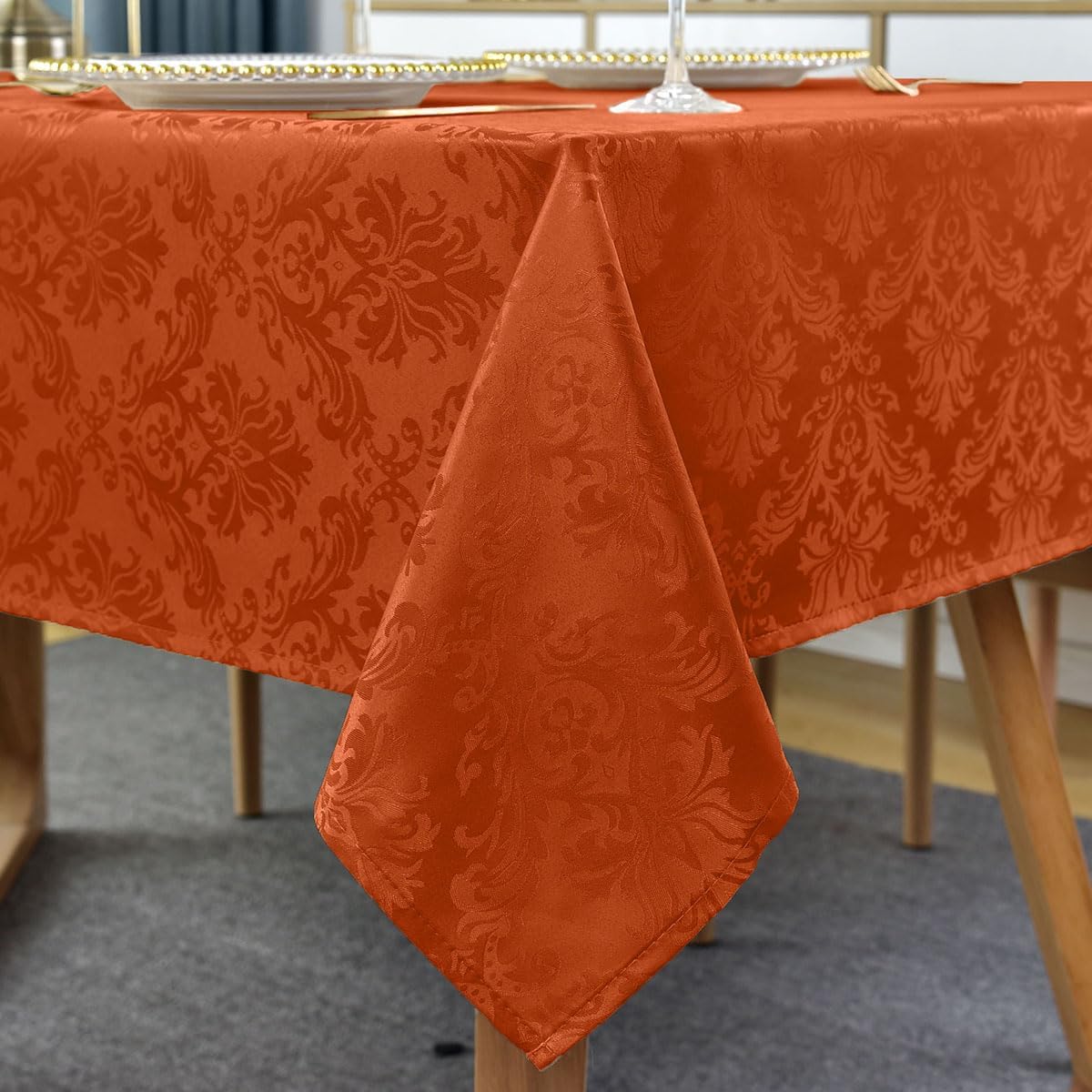 Jacquard Tablecloth Rectangle 60 x 84 Inch, Spill Proof Anti-Shrink Damask Autumn Table Cloth