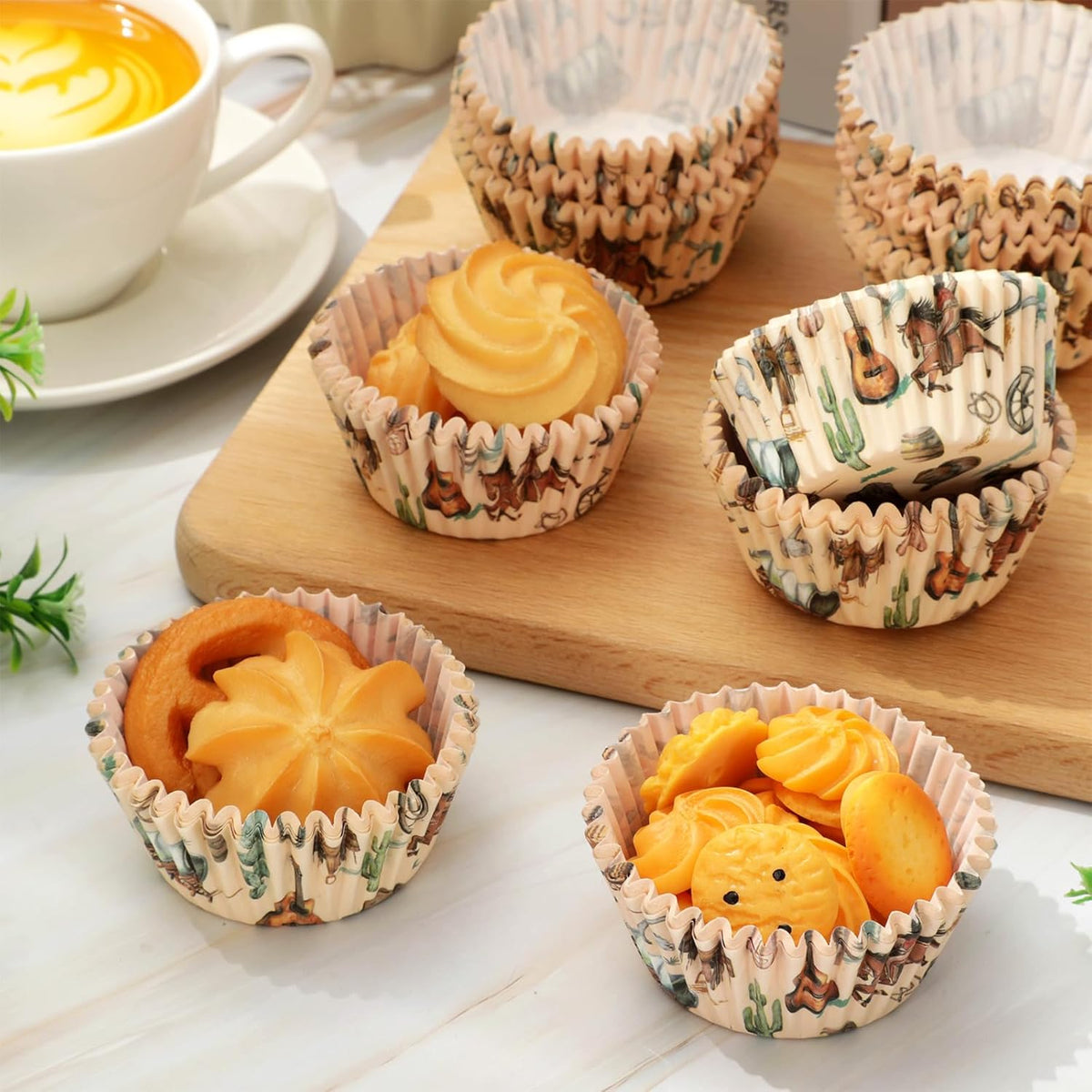Whaline 300Pcs Western Cowboy Cupcake Liners Western Theme Paper Baking Cup Retro Wild West Cowboy