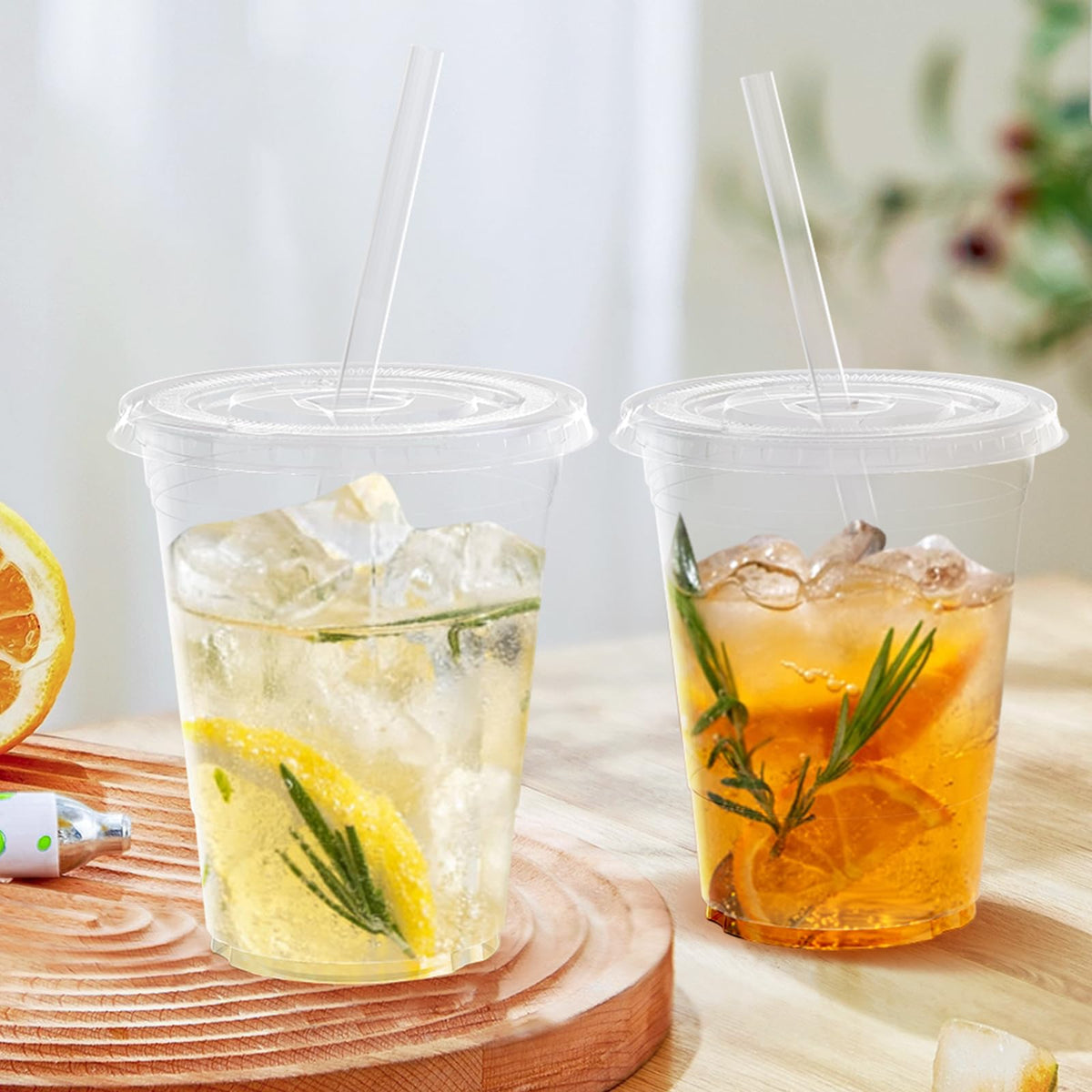 Dealusy 100 Pack - 16 oz Clear Plastic Cups with Lids and Straws